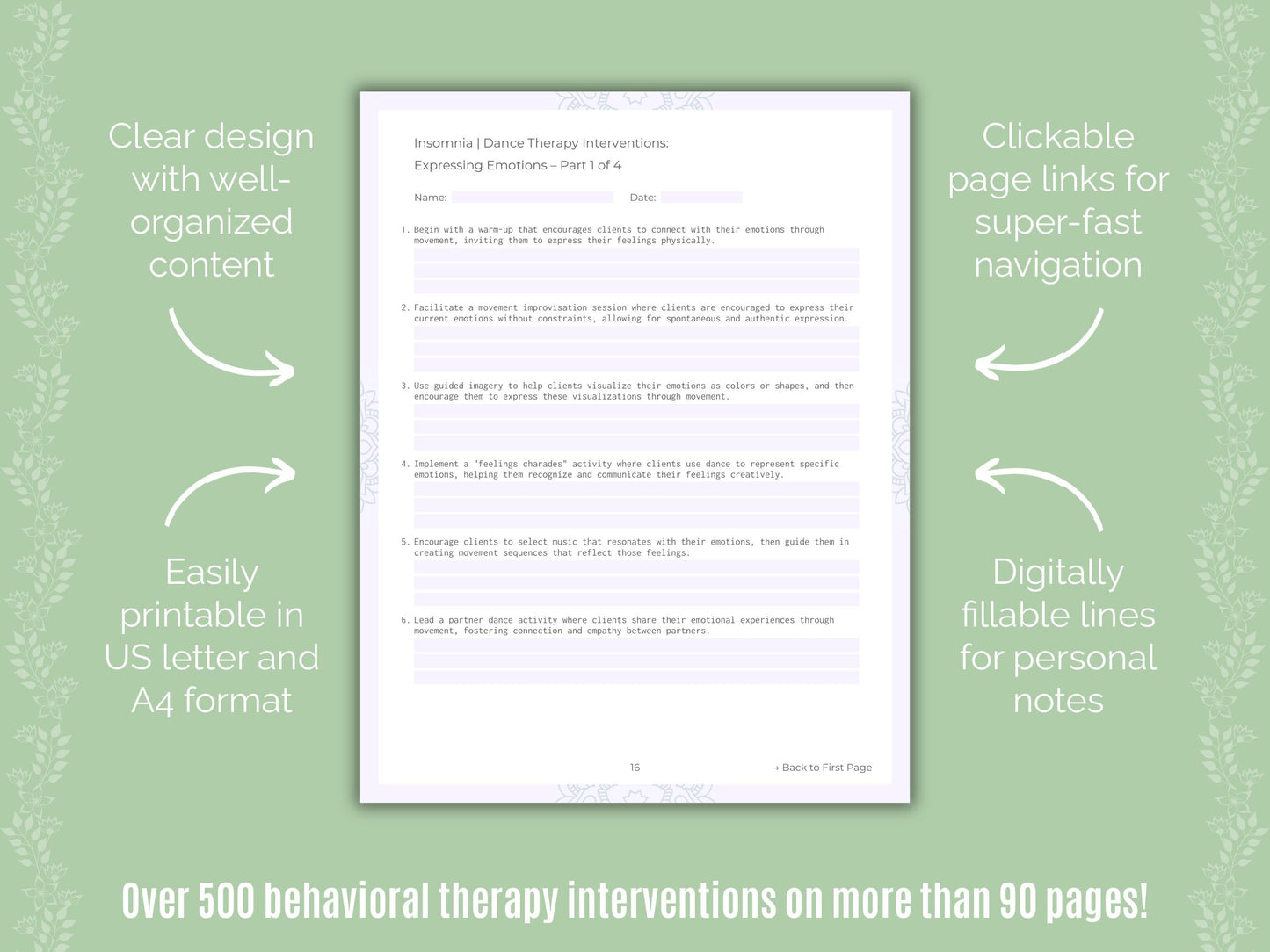 Insomnia Dance Therapy Counseling Templates