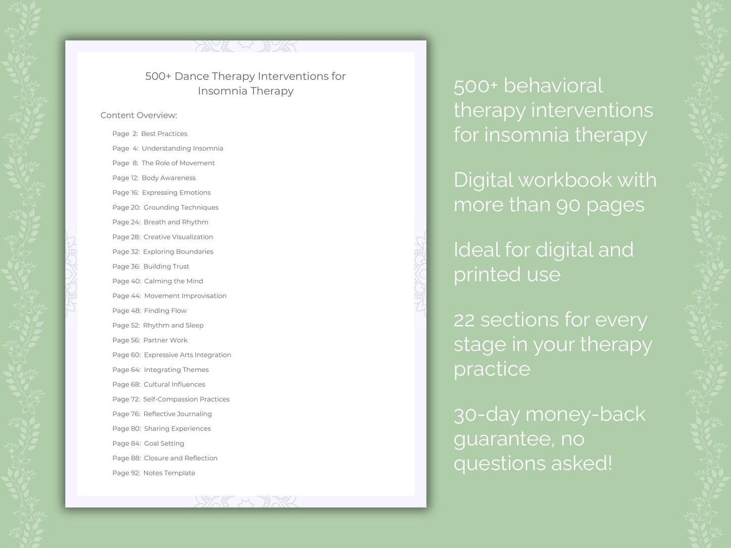 Insomnia Dance Therapy Therapist Worksheets