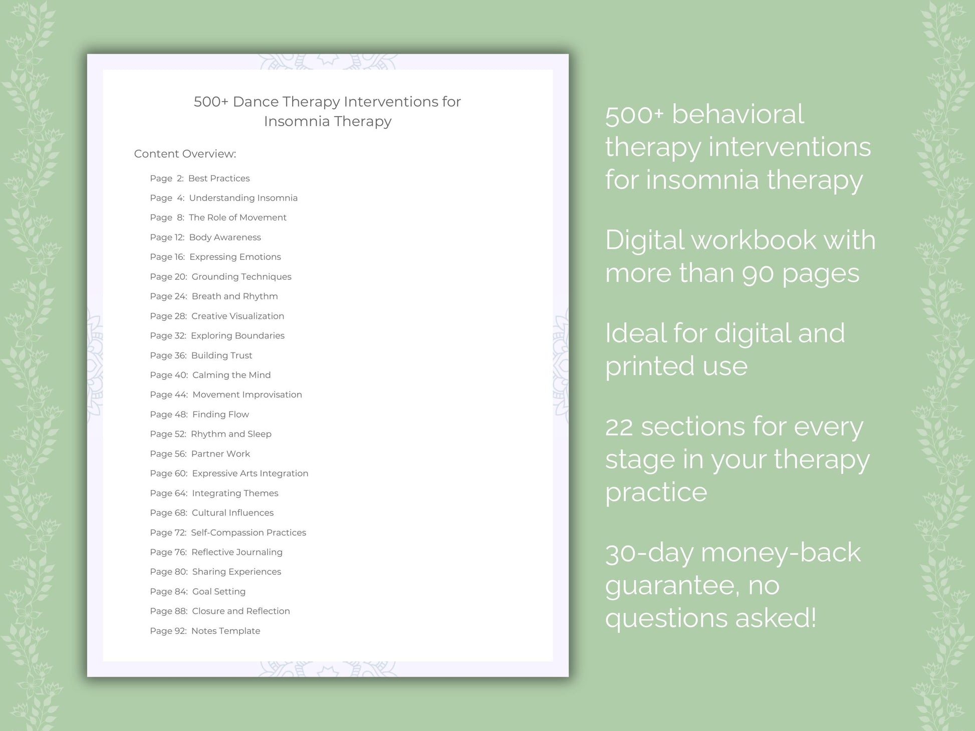 Insomnia Dance Therapy Therapist Worksheets