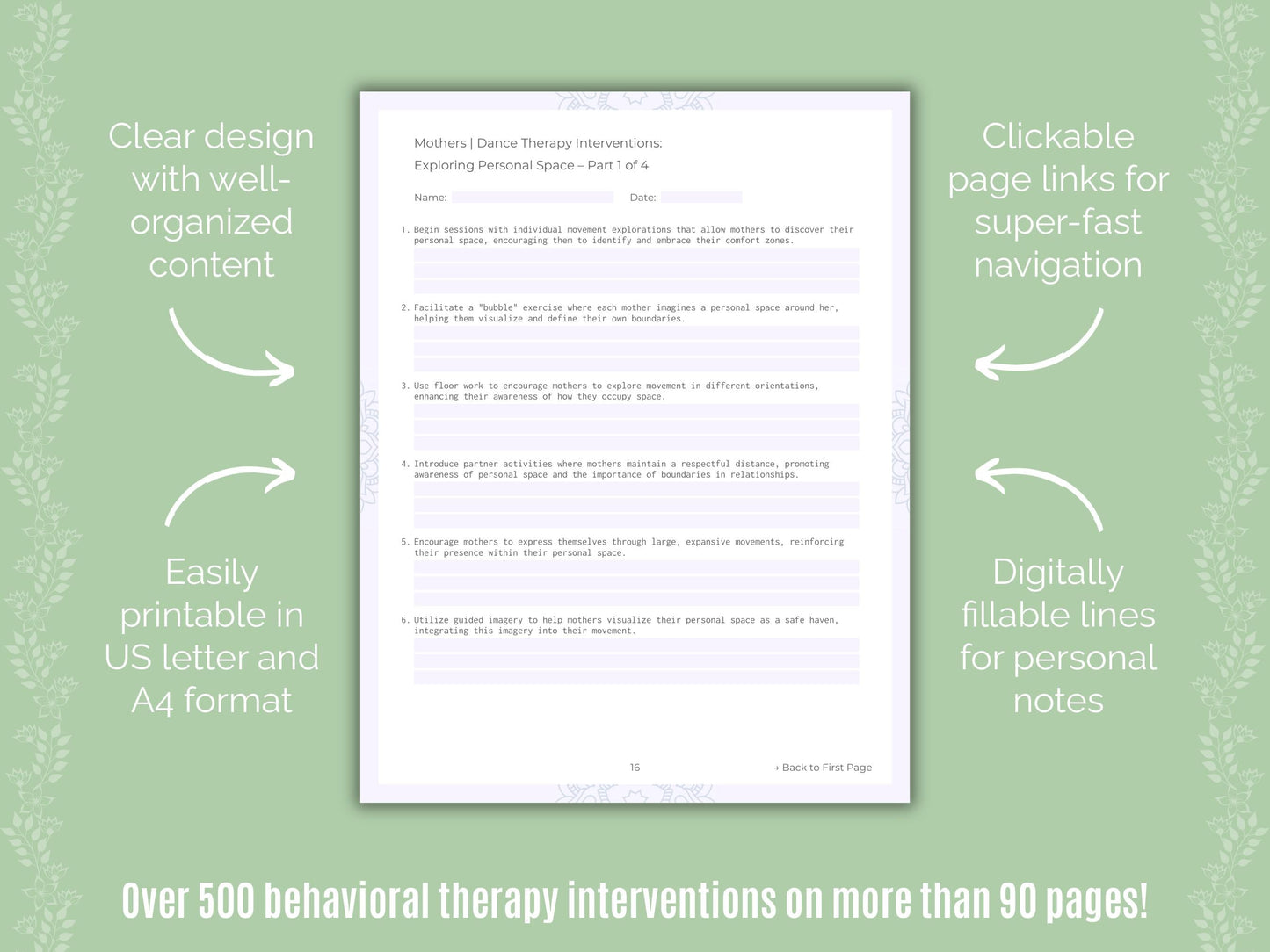 Mothers Dance Therapy Counseling Templates