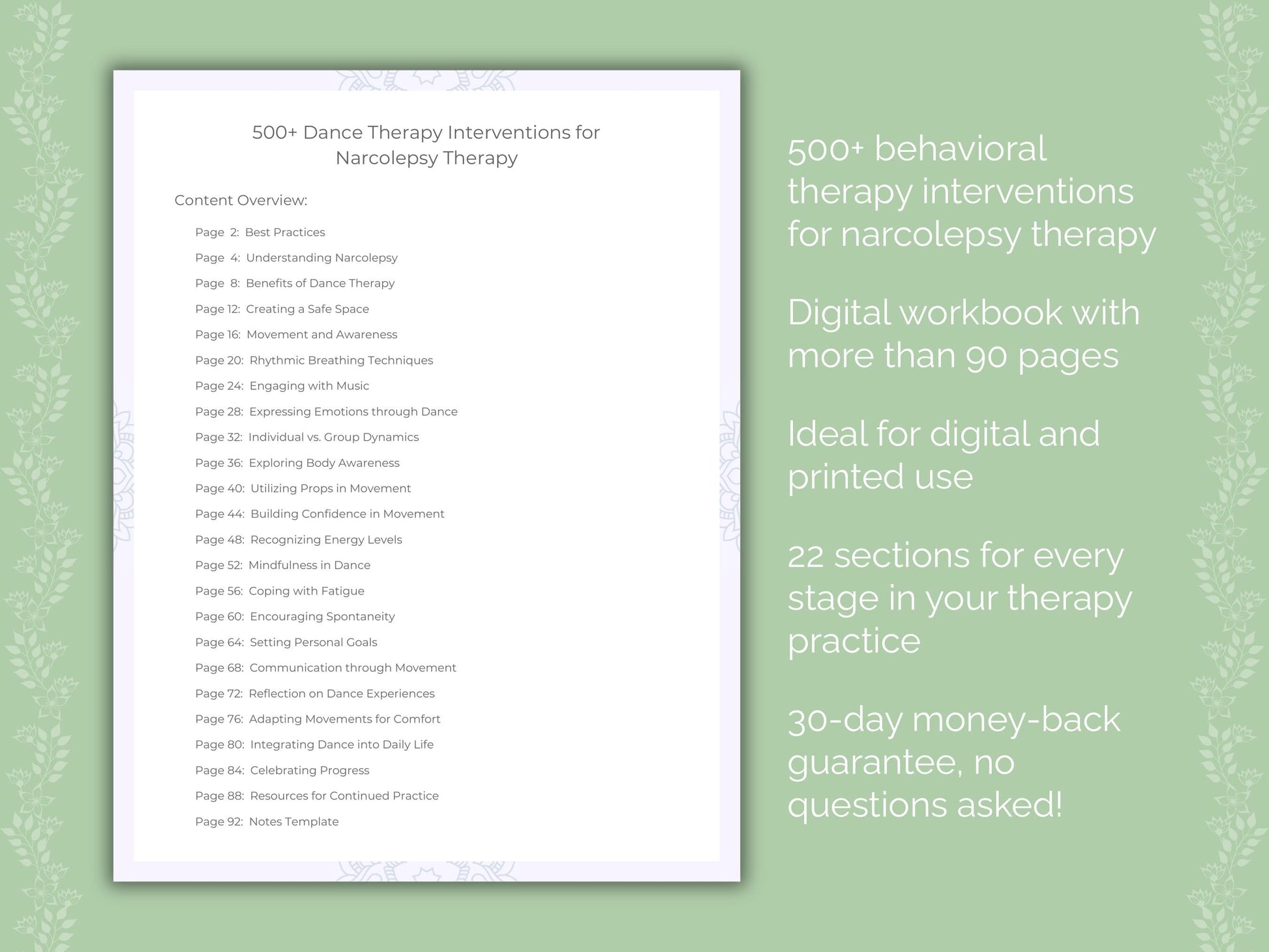 Narcolepsy Dance Therapy Therapist Worksheets