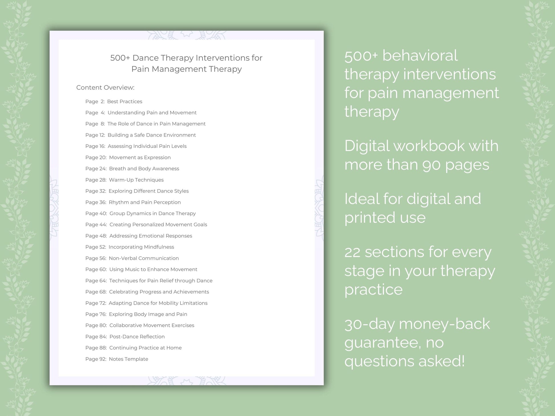 Pain Management Dance Therapy Therapist Worksheets