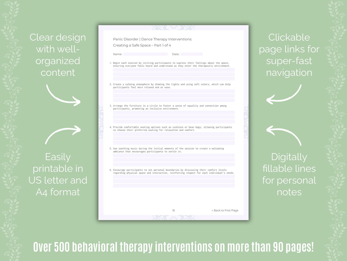 Panic Disorder Dance Therapy Counseling Templates