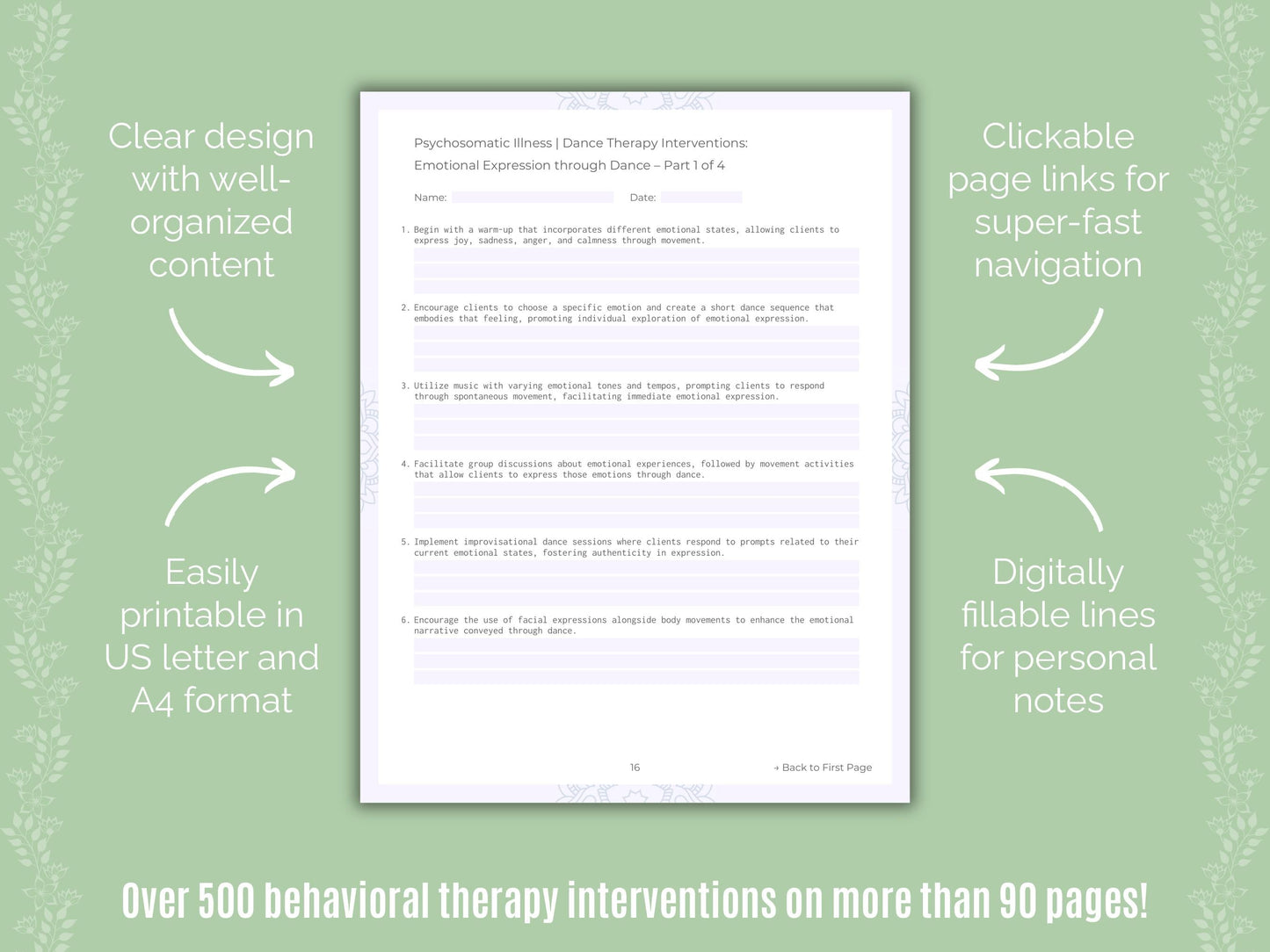 Psychosomatic Illness Dance Therapy Counseling Templates