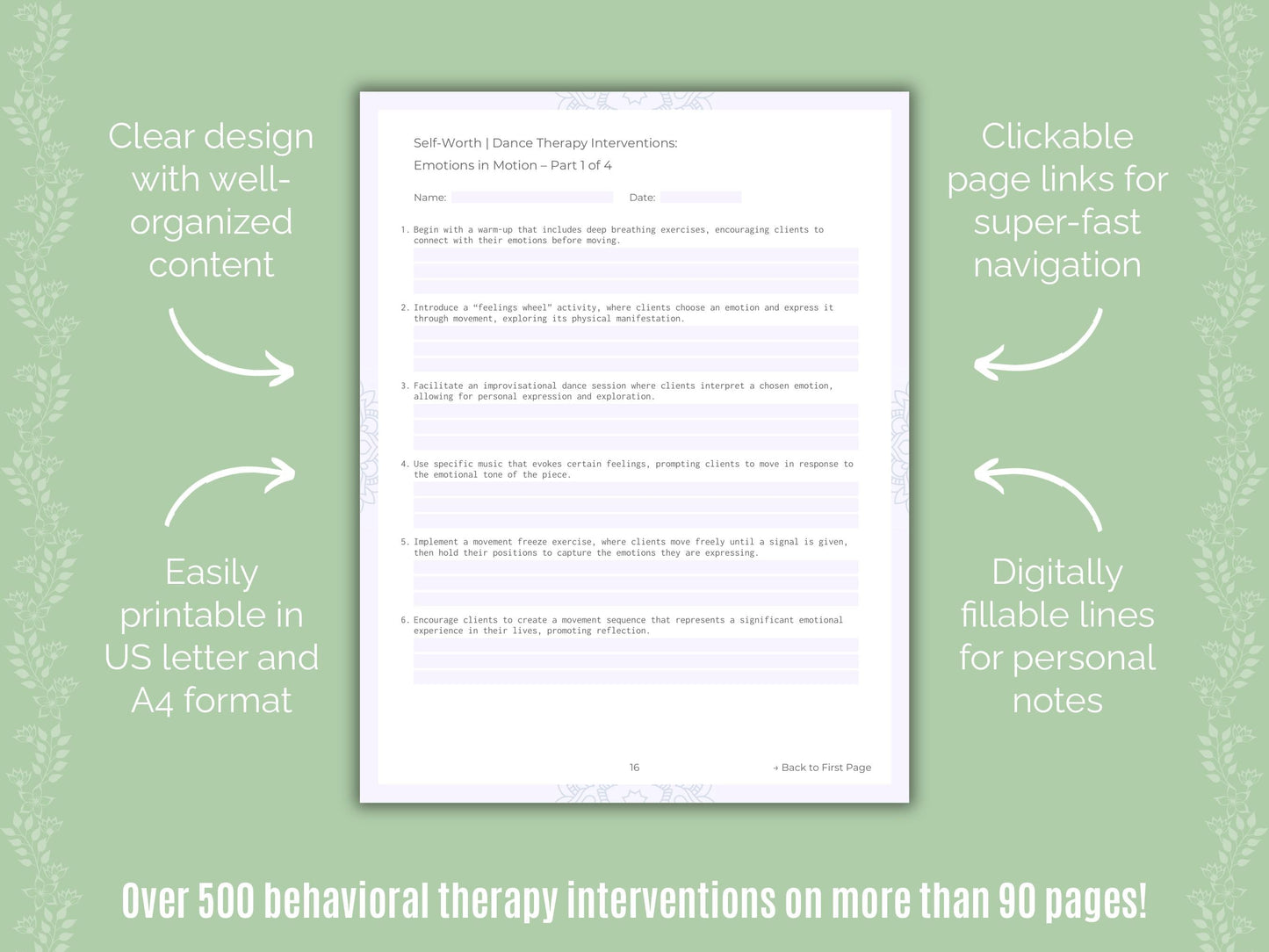 Self-Worth Dance Therapy Counseling Templates