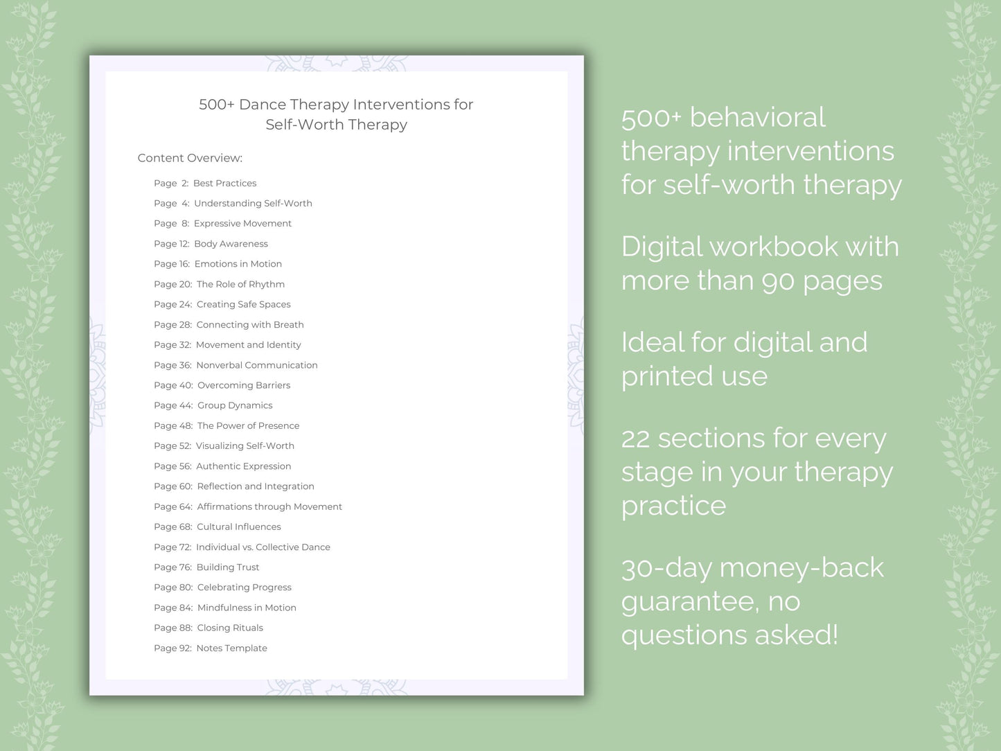 Self-Worth Dance Therapy Therapist Worksheets