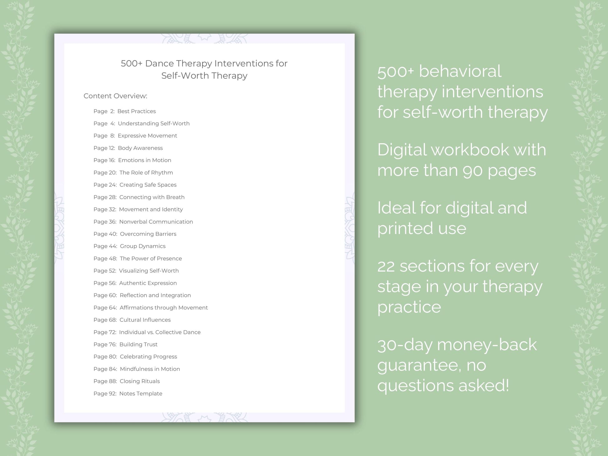 Self-Worth Dance Therapy Therapist Worksheets