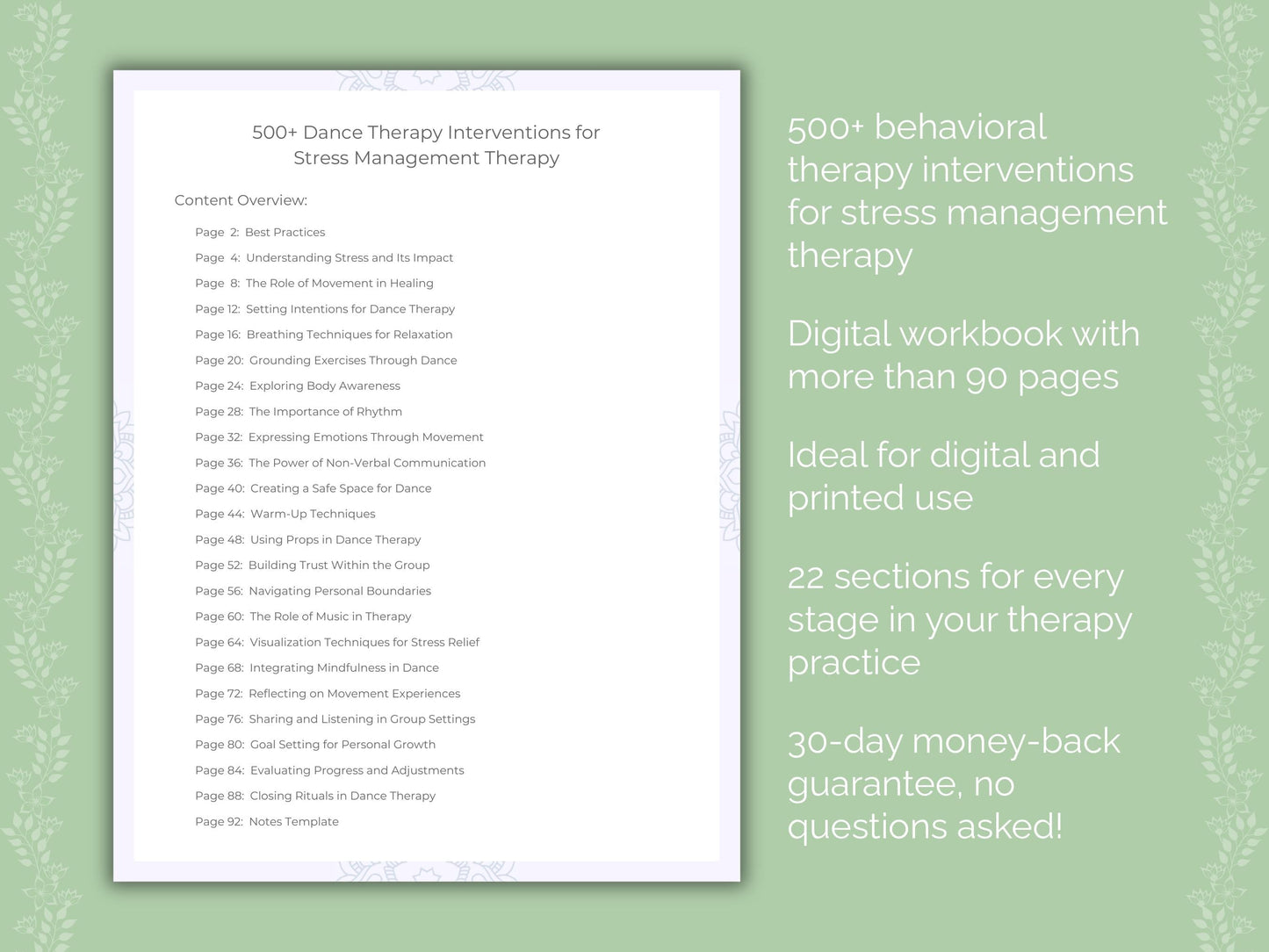 Stress Management Dance Therapy Therapist Worksheets