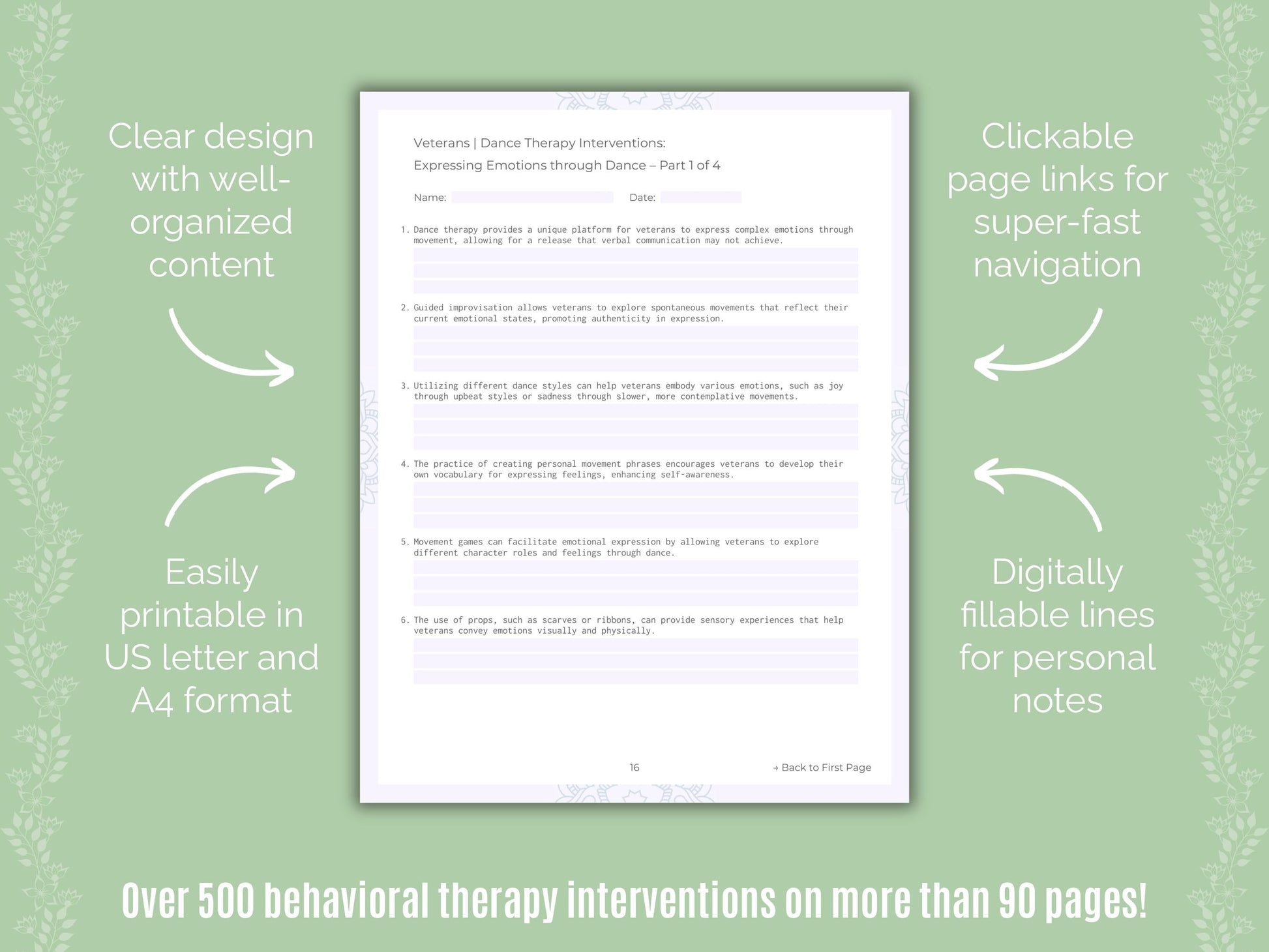 Veterans Dance Therapy Counseling Templates