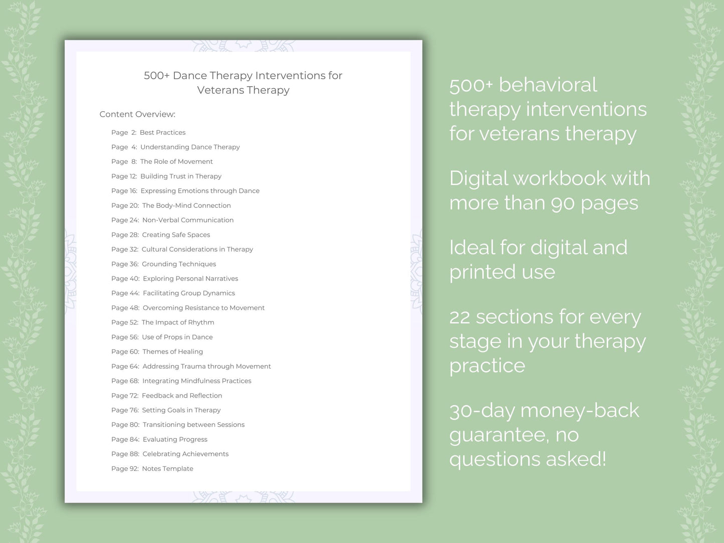 Veterans Dance Therapy Therapist Worksheets