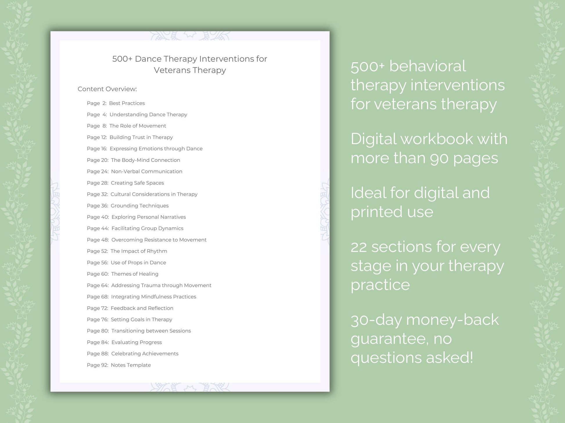 Veterans Dance Therapy Therapist Worksheets