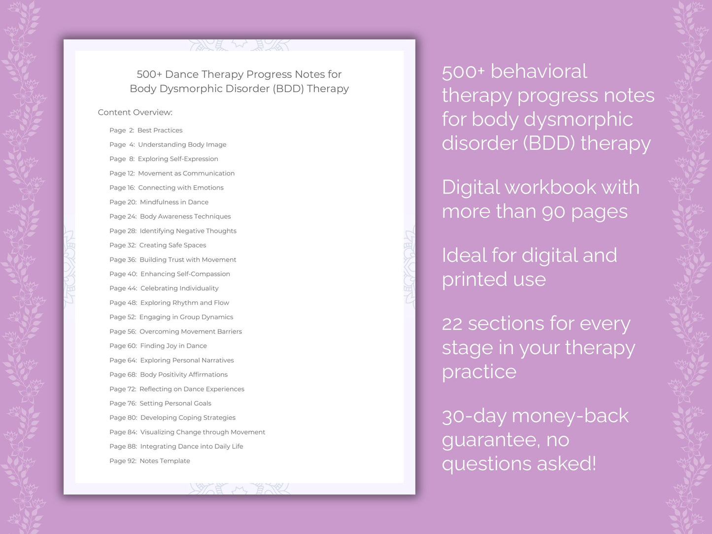 Body Dysmorphic Disorder (BDD) Dance Therapy Therapist Worksheets