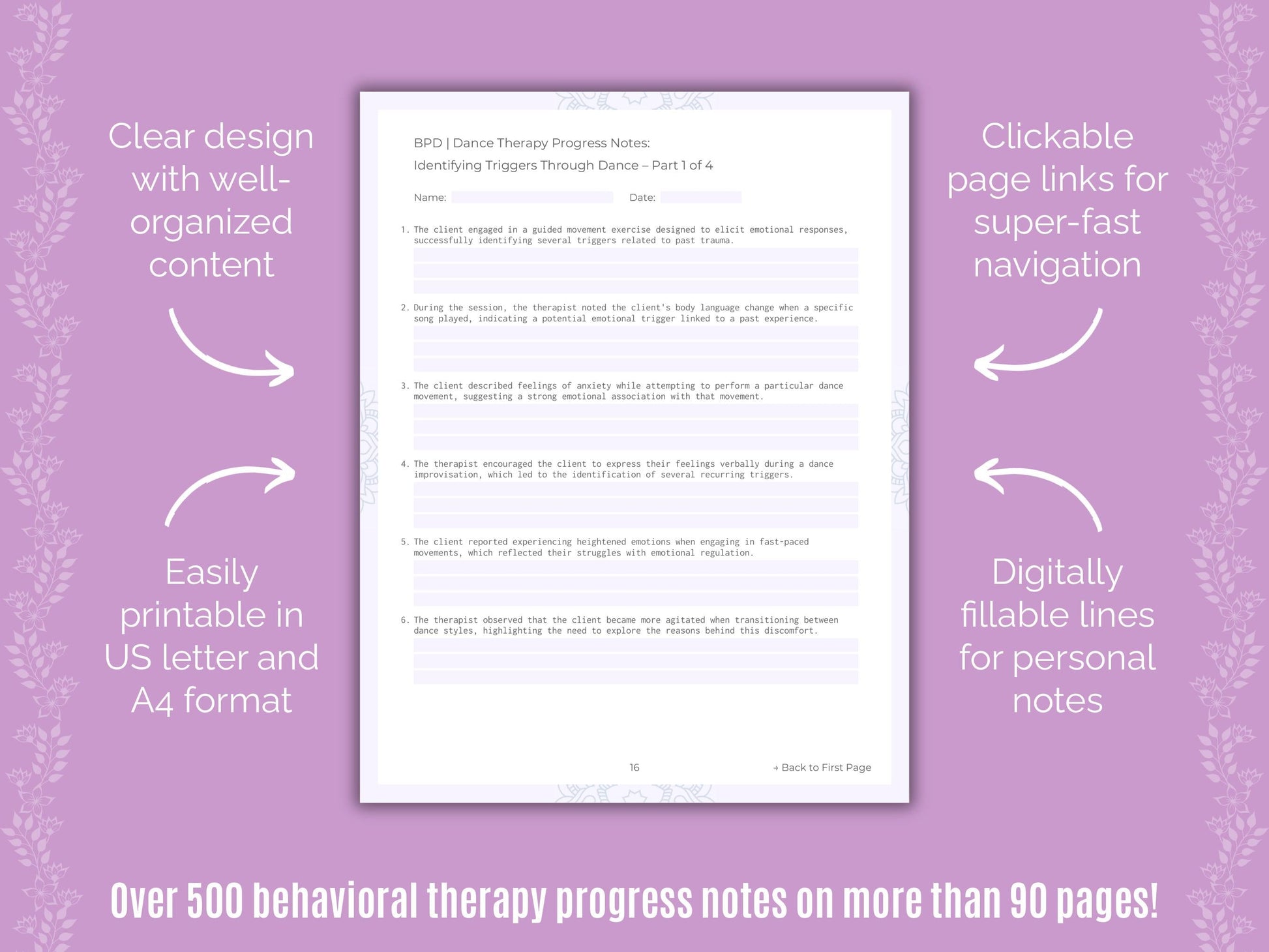 Borderline Personality Disorder (BPD) Dance Therapy Counseling Templates