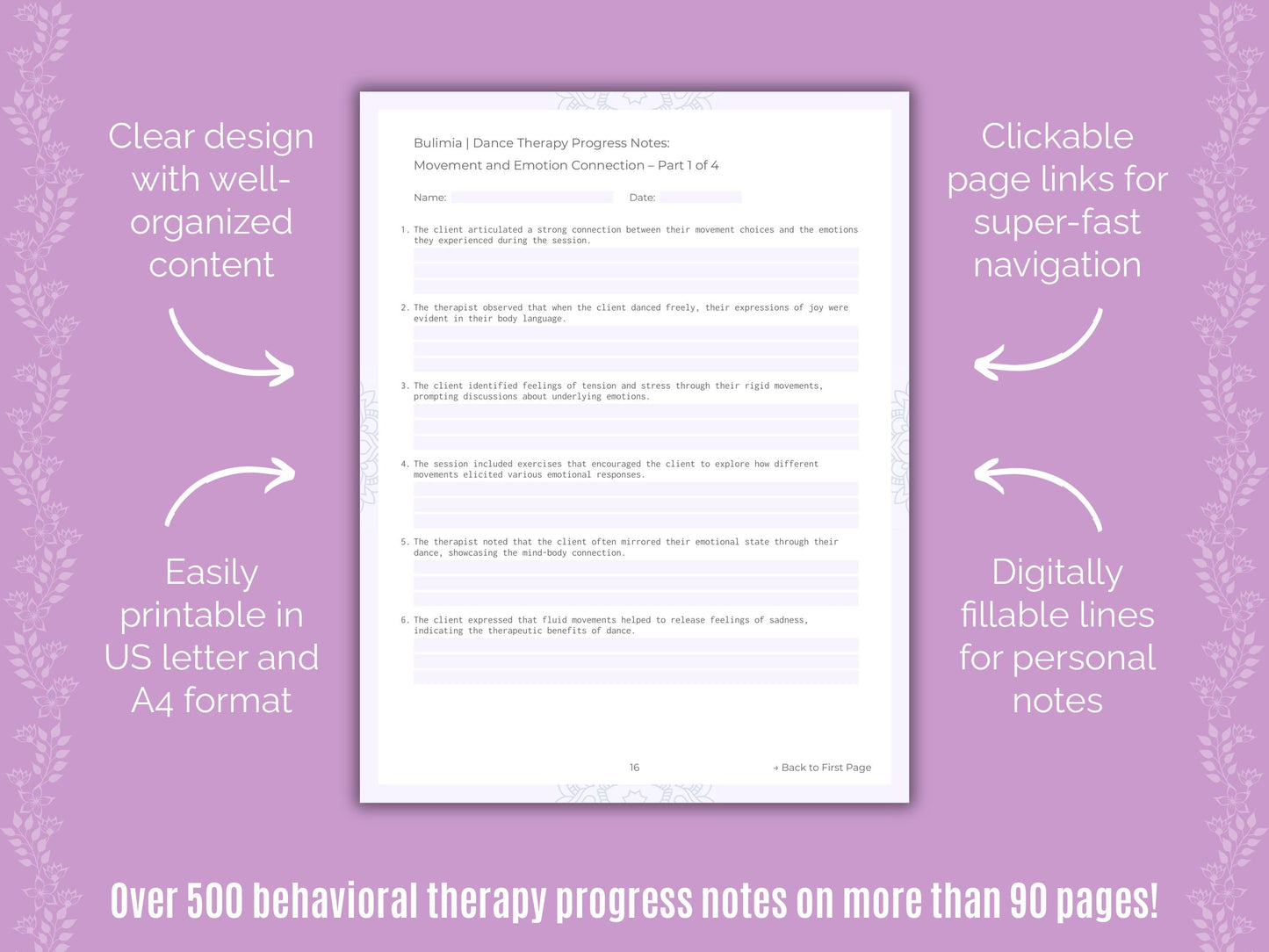 Bulimia Dance Therapy Counseling Templates
