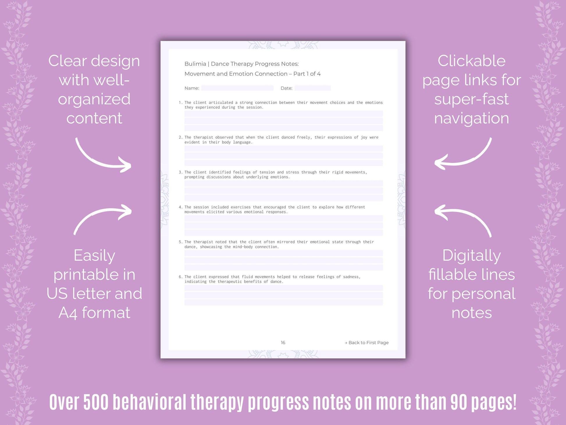 Bulimia Dance Therapy Counseling Templates