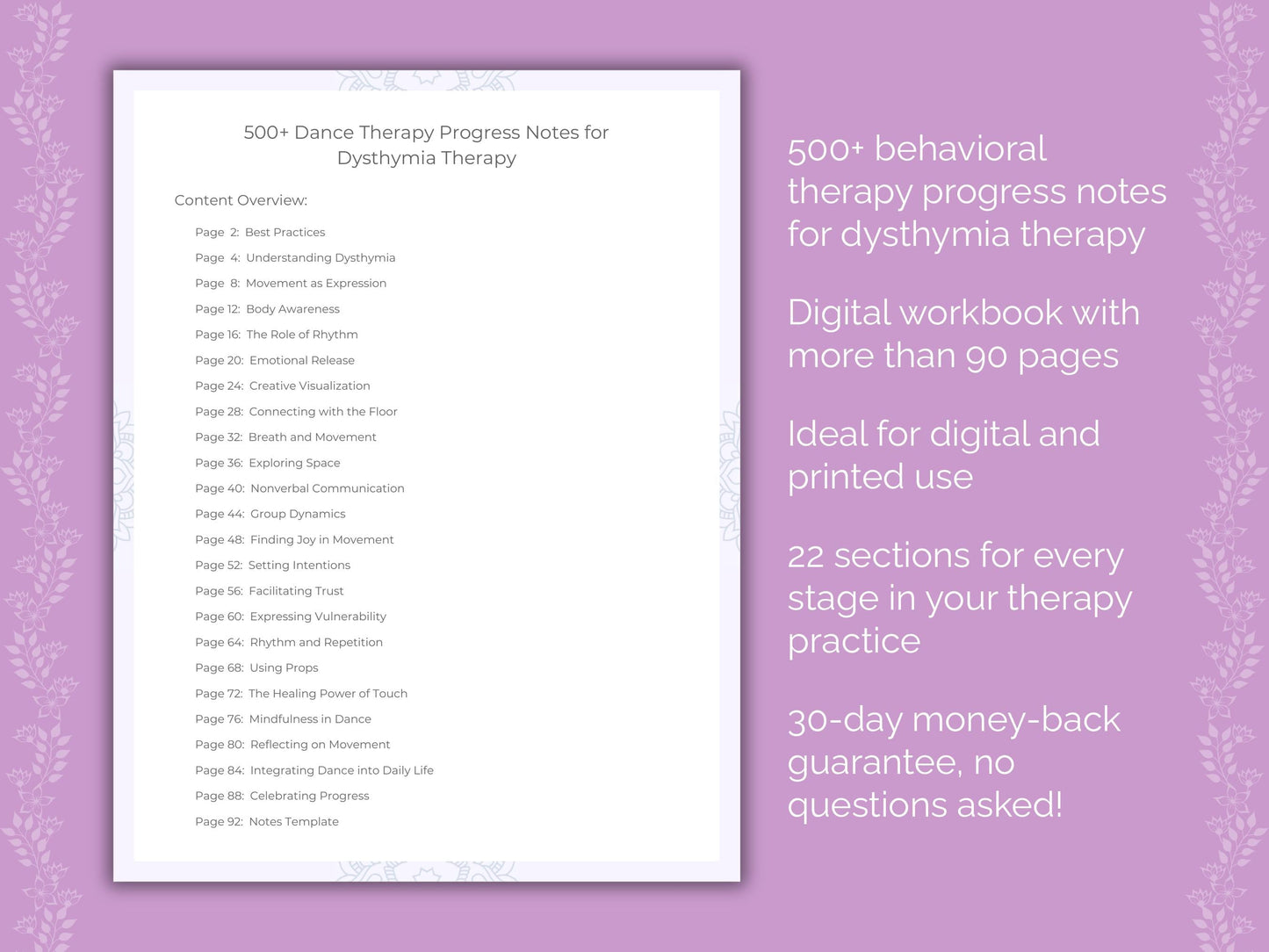 Dysthymia Dance Therapy Therapist Worksheets