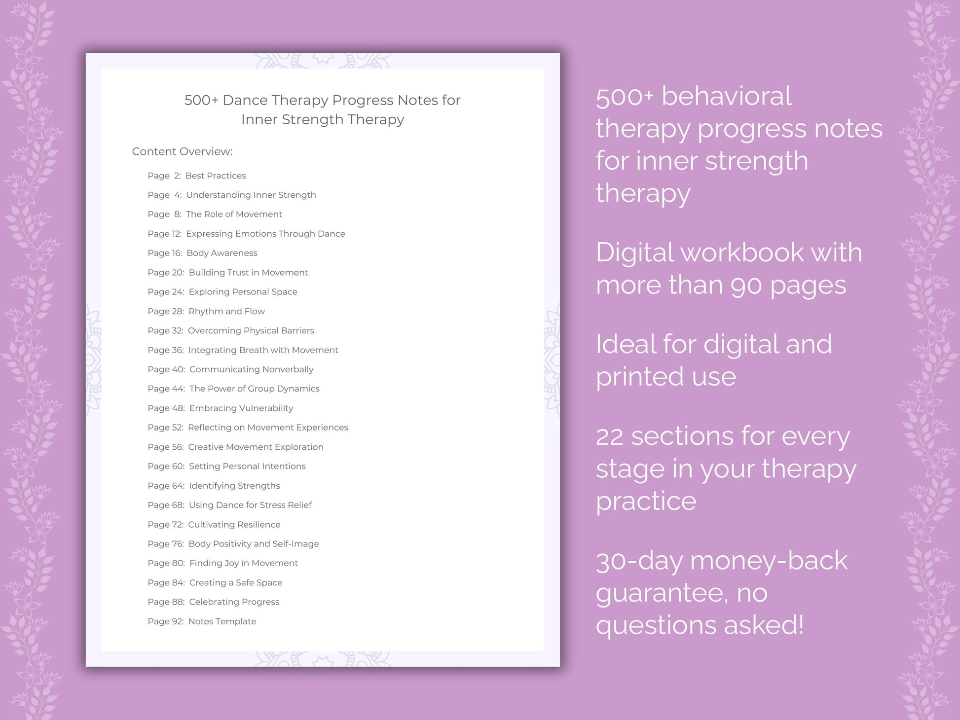 Inner Strength Dance Therapy Therapist Worksheets