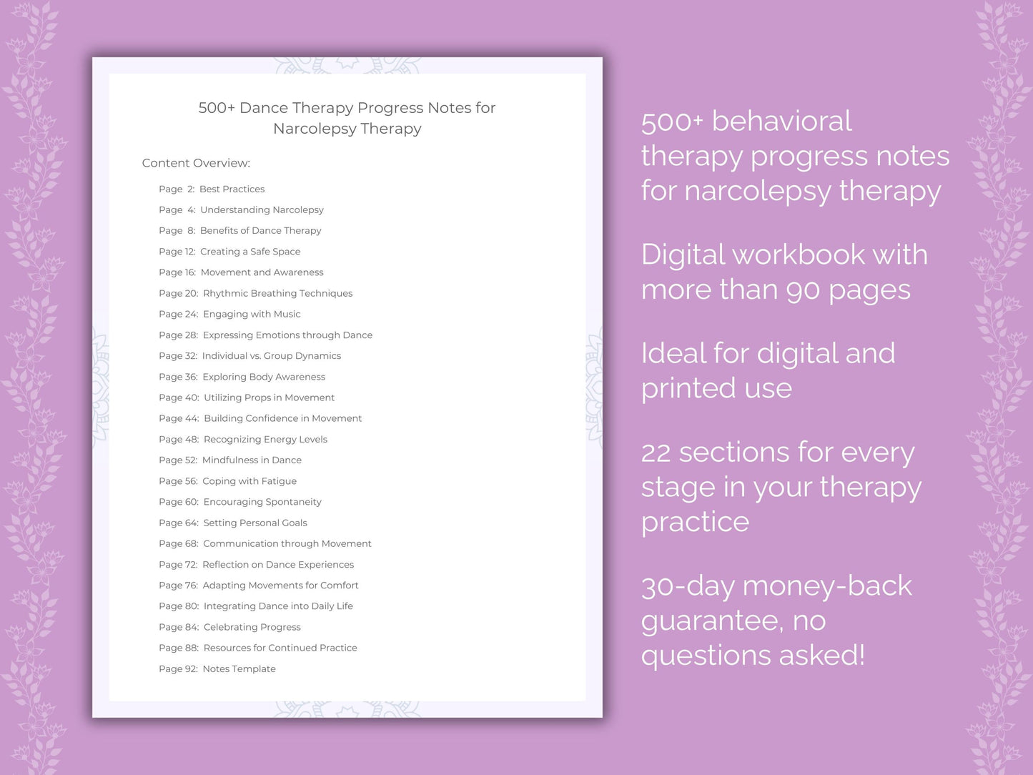 Narcolepsy Dance Therapy Therapist Worksheets