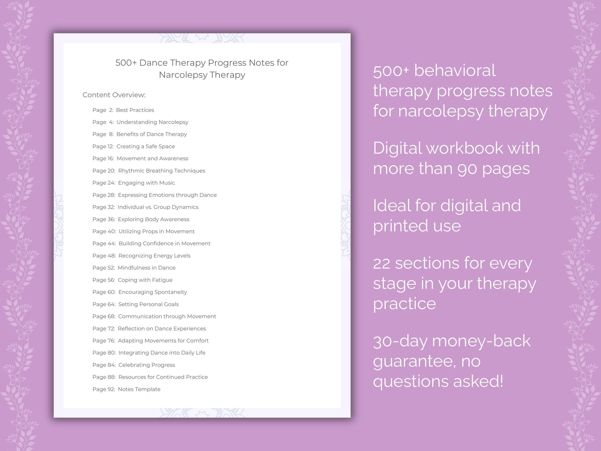 Narcolepsy Dance Therapy Therapist Worksheets