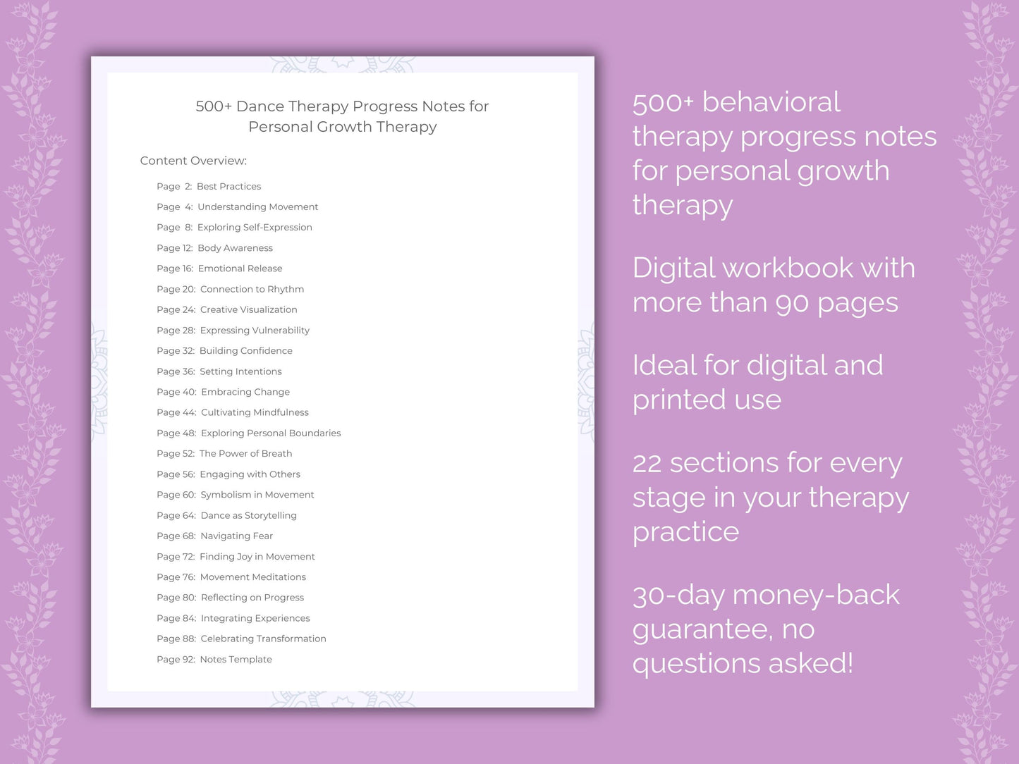 Personal Growth Dance Therapy Therapist Worksheets