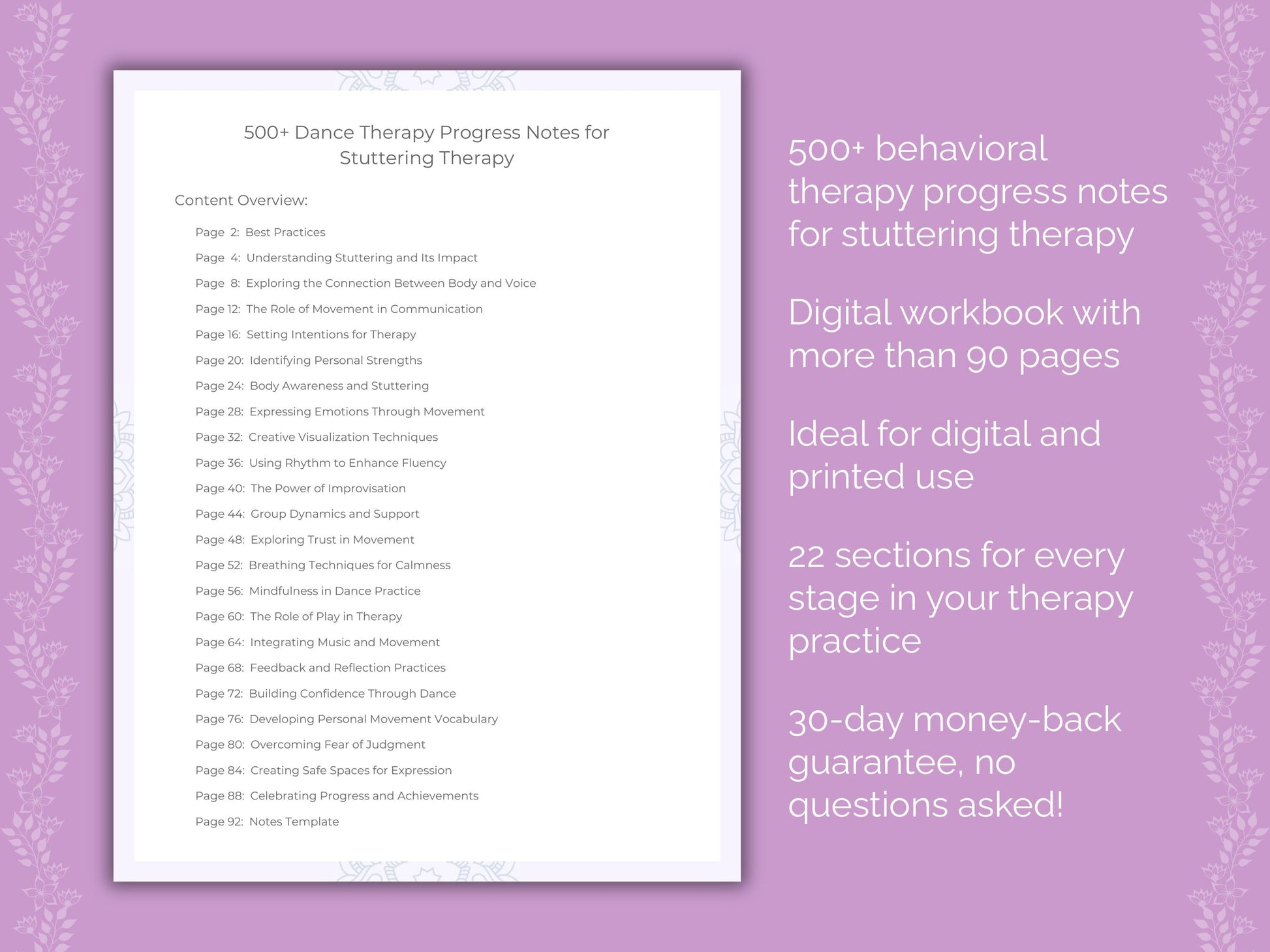 Stuttering Dance Therapy Therapist Worksheets
