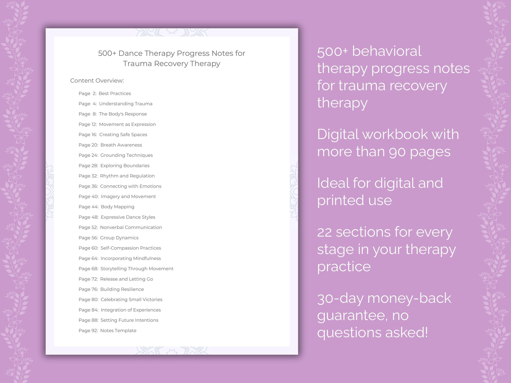 Trauma Recovery Dance Therapy Therapist Worksheets