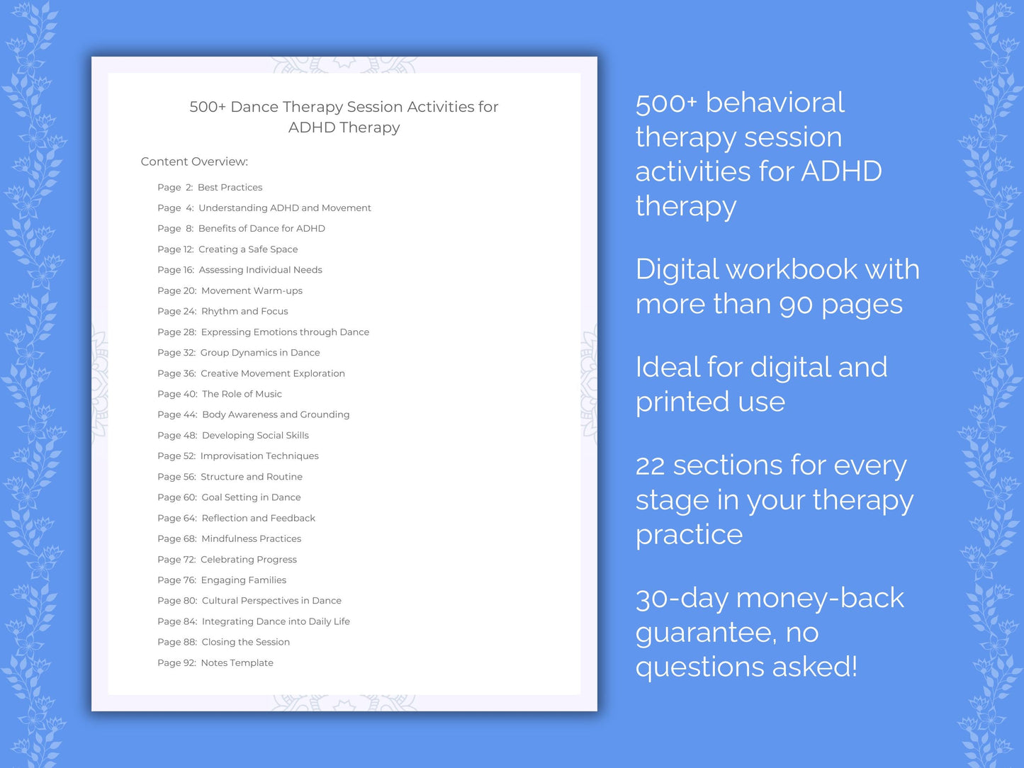 ADHD Dance Therapy Therapist Worksheets