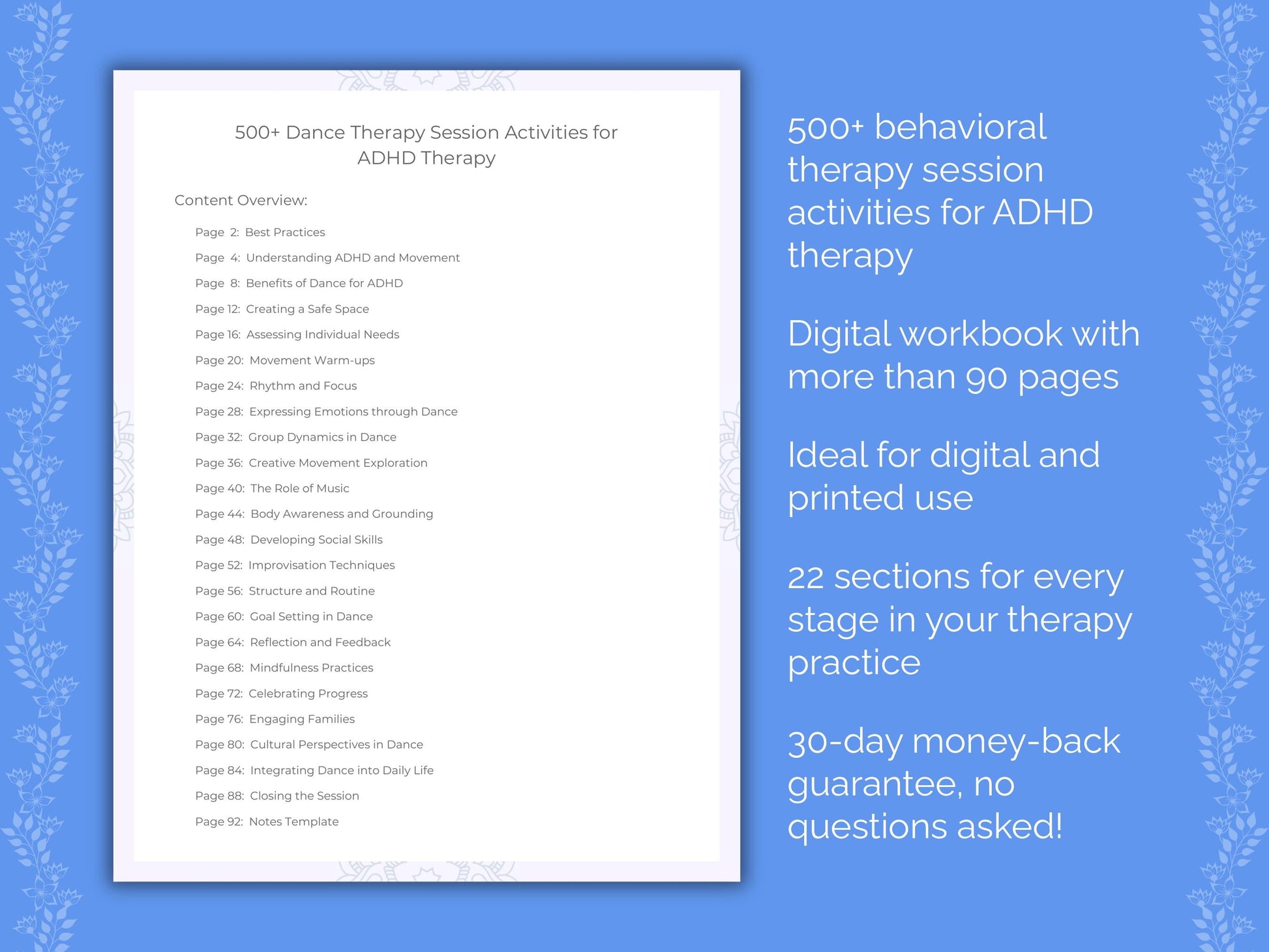 ADHD Dance Therapy Therapist Worksheets