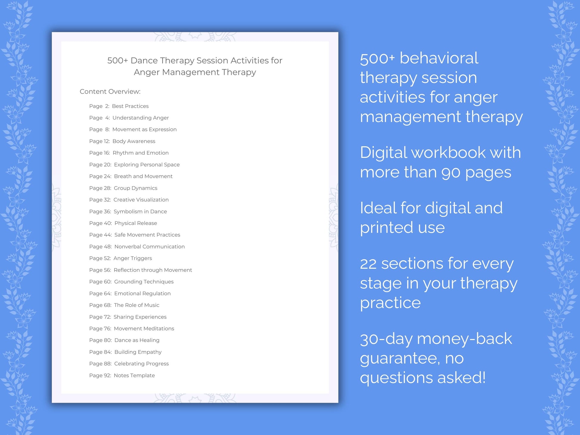 Anger Management Dance Therapy Therapist Worksheets