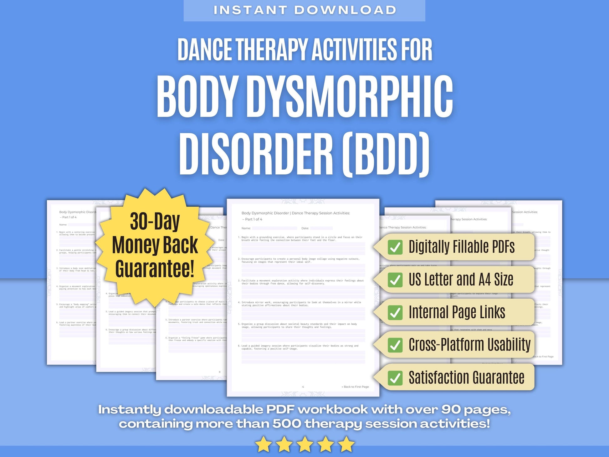 Body Dysmorphic Disorder (BDD) Dance Therapy Psychology Workbooks