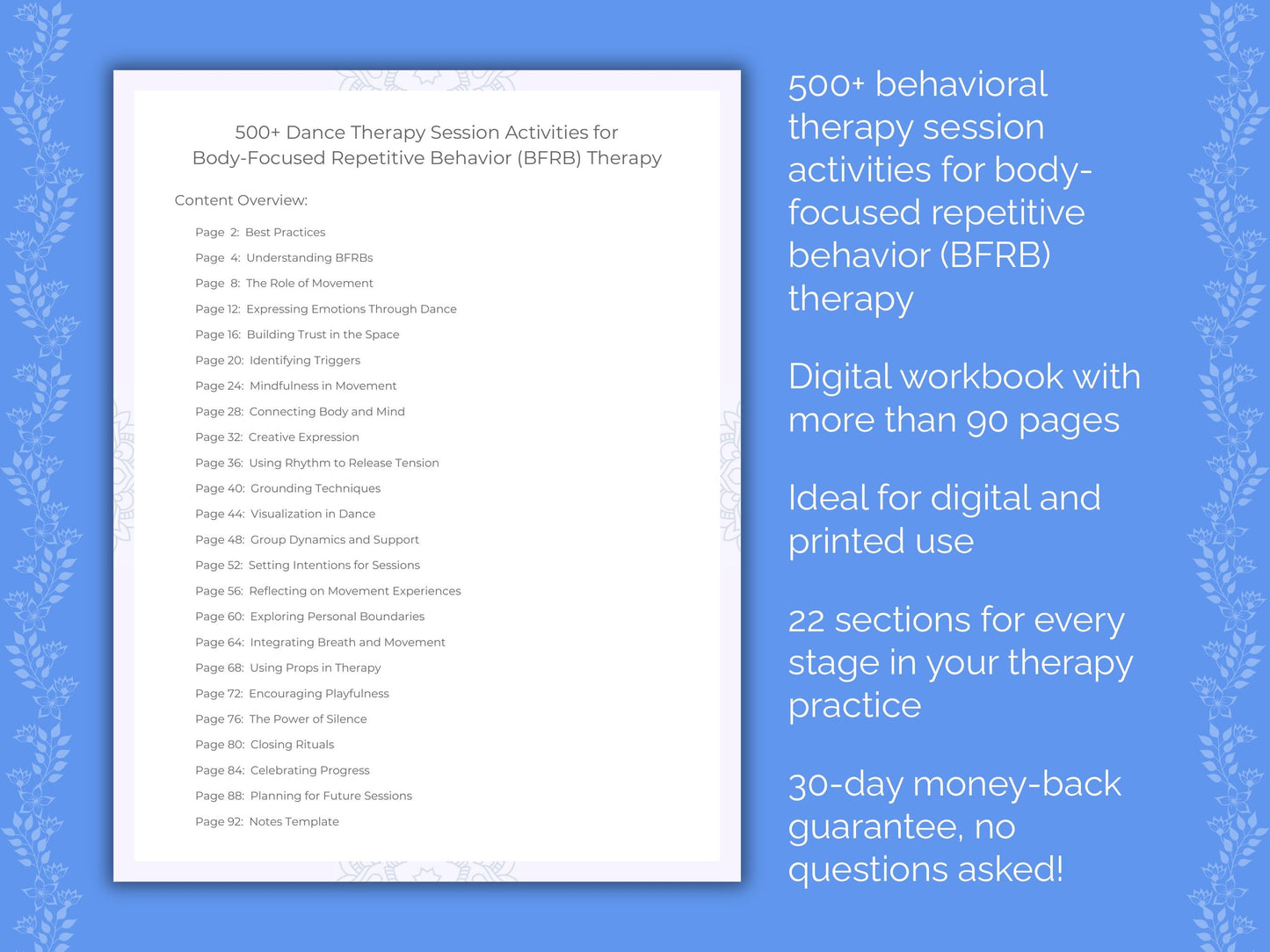 Body-Focused Repetitive Behavior (BFRB) Dance Therapy Therapist Worksheets