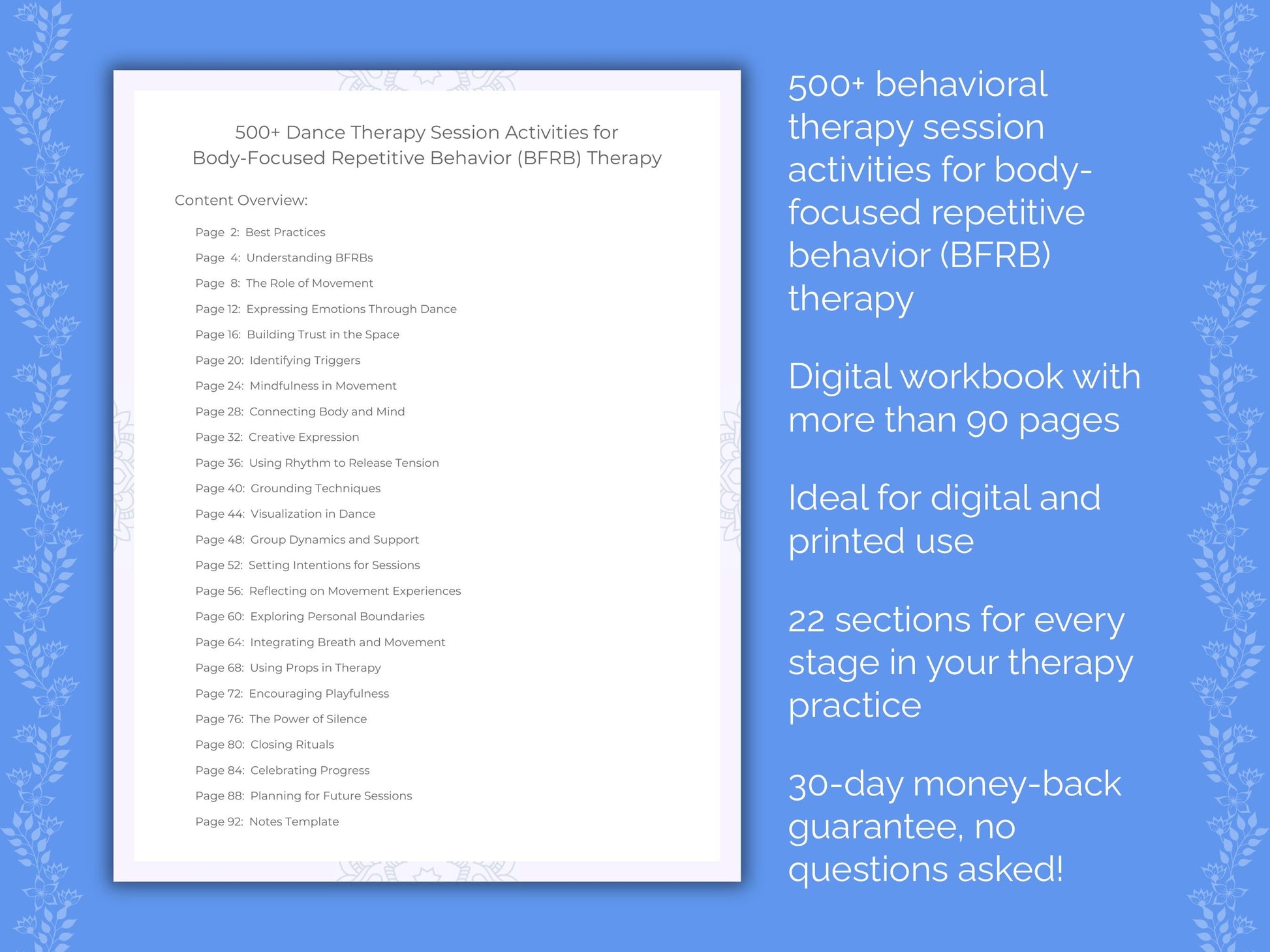 Body-Focused Repetitive Behavior (BFRB) Dance Therapy Therapist Worksheets