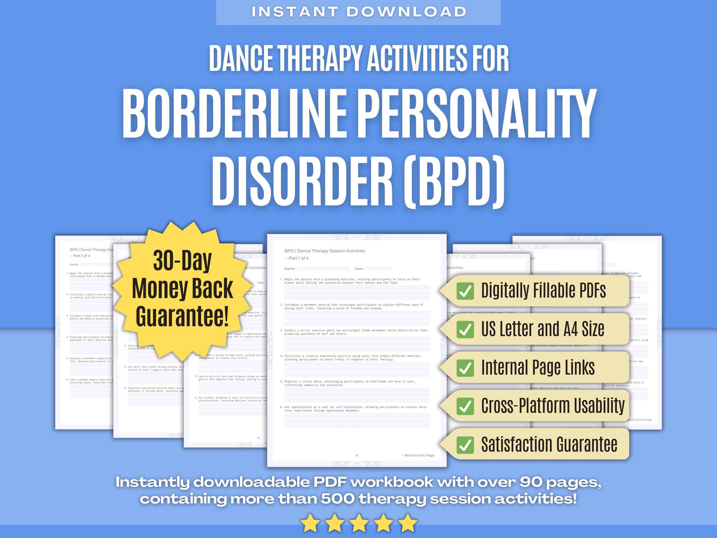 Borderline Personality Disorder (BPD) Dance Therapy Psychology Workbooks