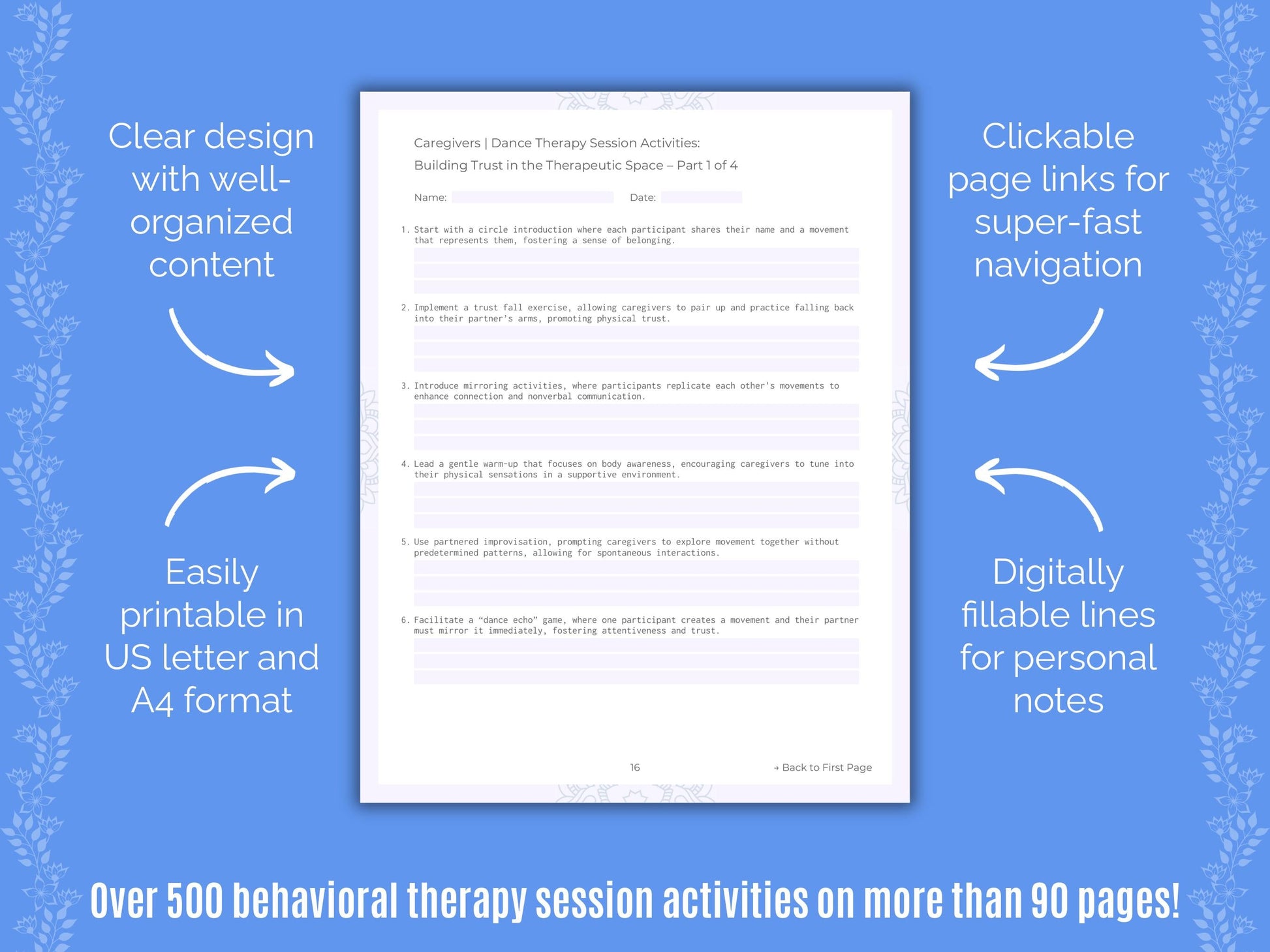 Caregivers Dance Therapy Counseling Templates