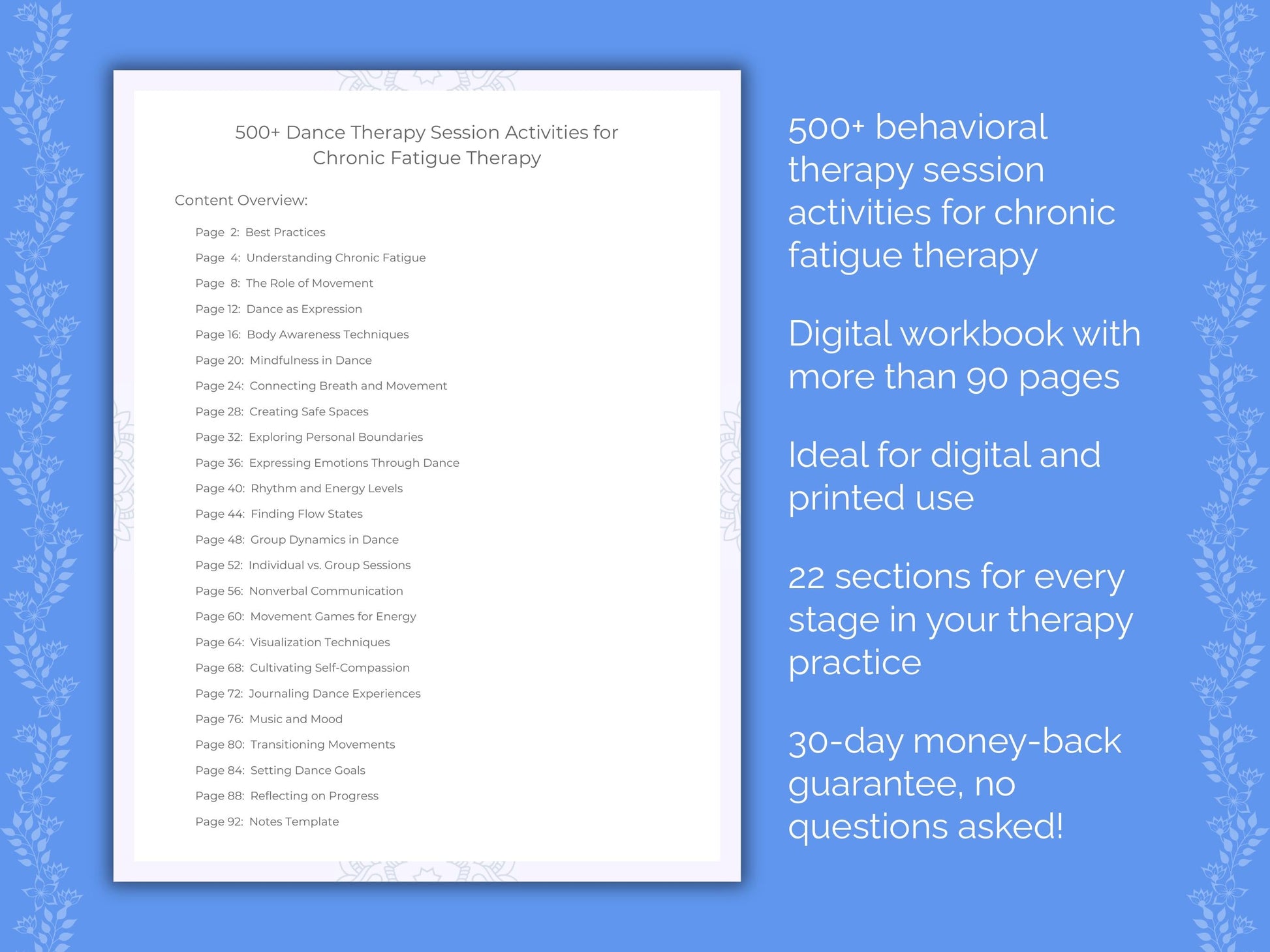 Chronic Fatigue Dance Therapy Therapist Worksheets