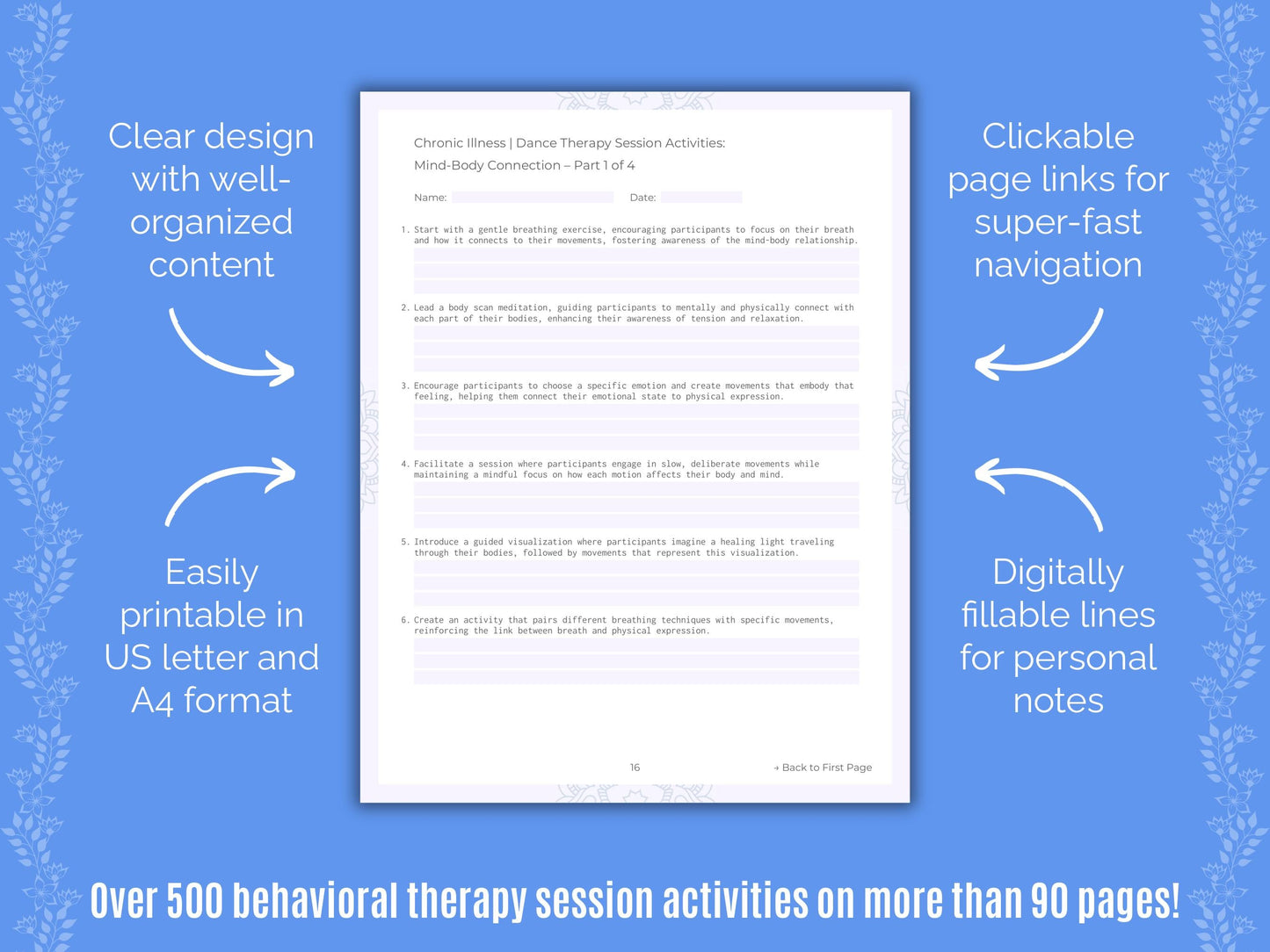 Chronic Illness Dance Therapy Counseling Templates