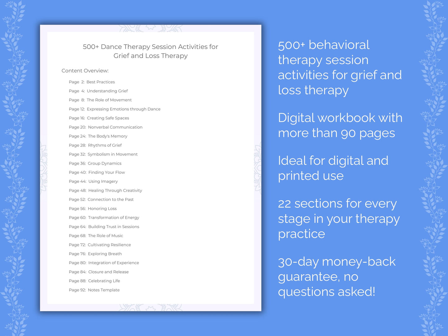 Grief and Loss Dance Therapy Therapist Worksheets