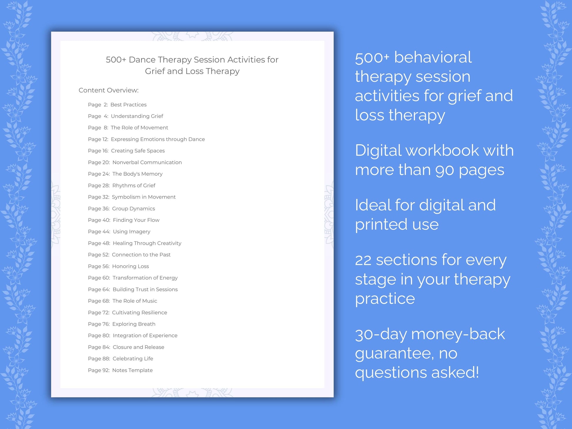 Grief and Loss Dance Therapy Therapist Worksheets