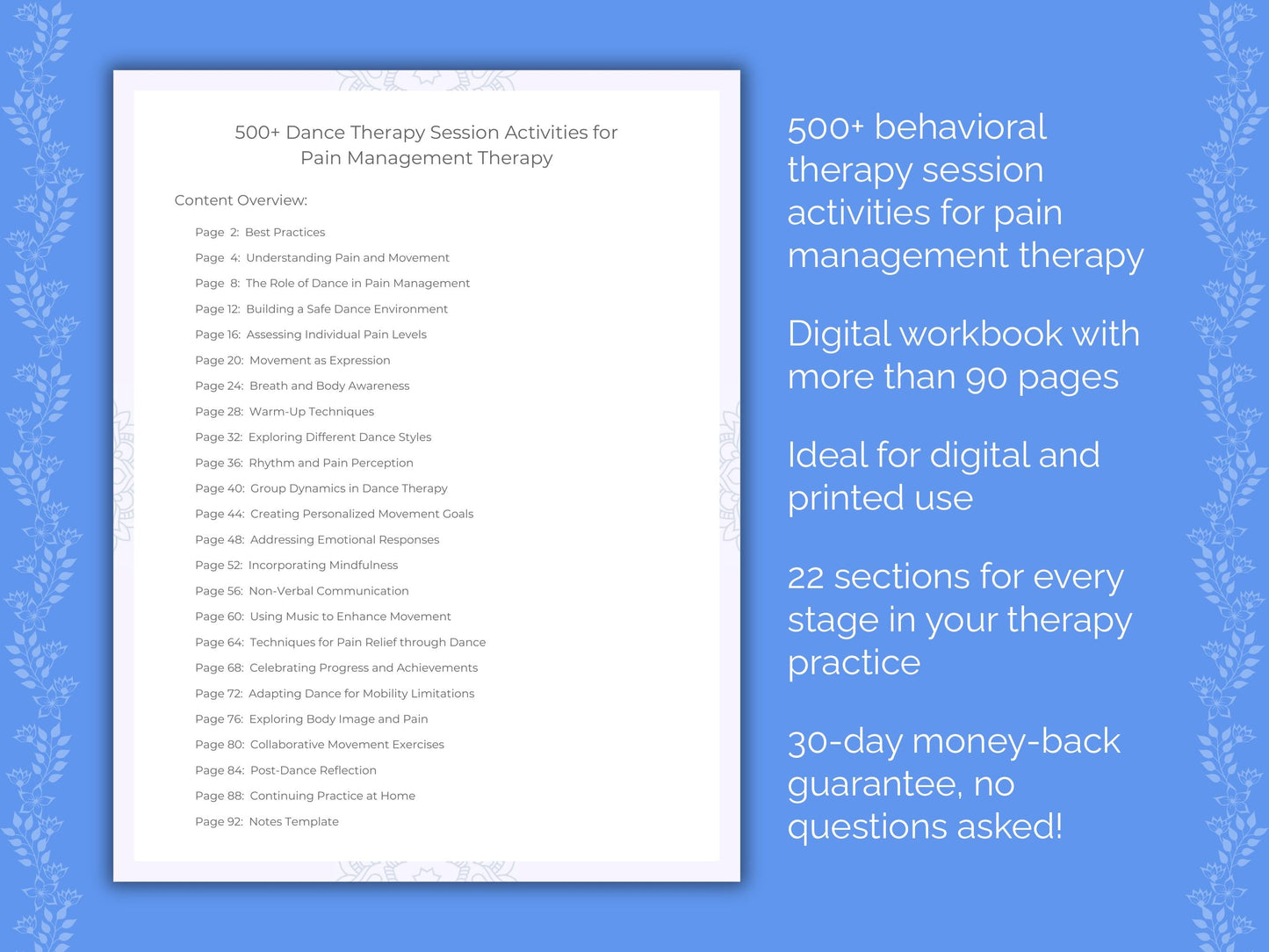 Pain Management Dance Therapy Therapist Worksheets