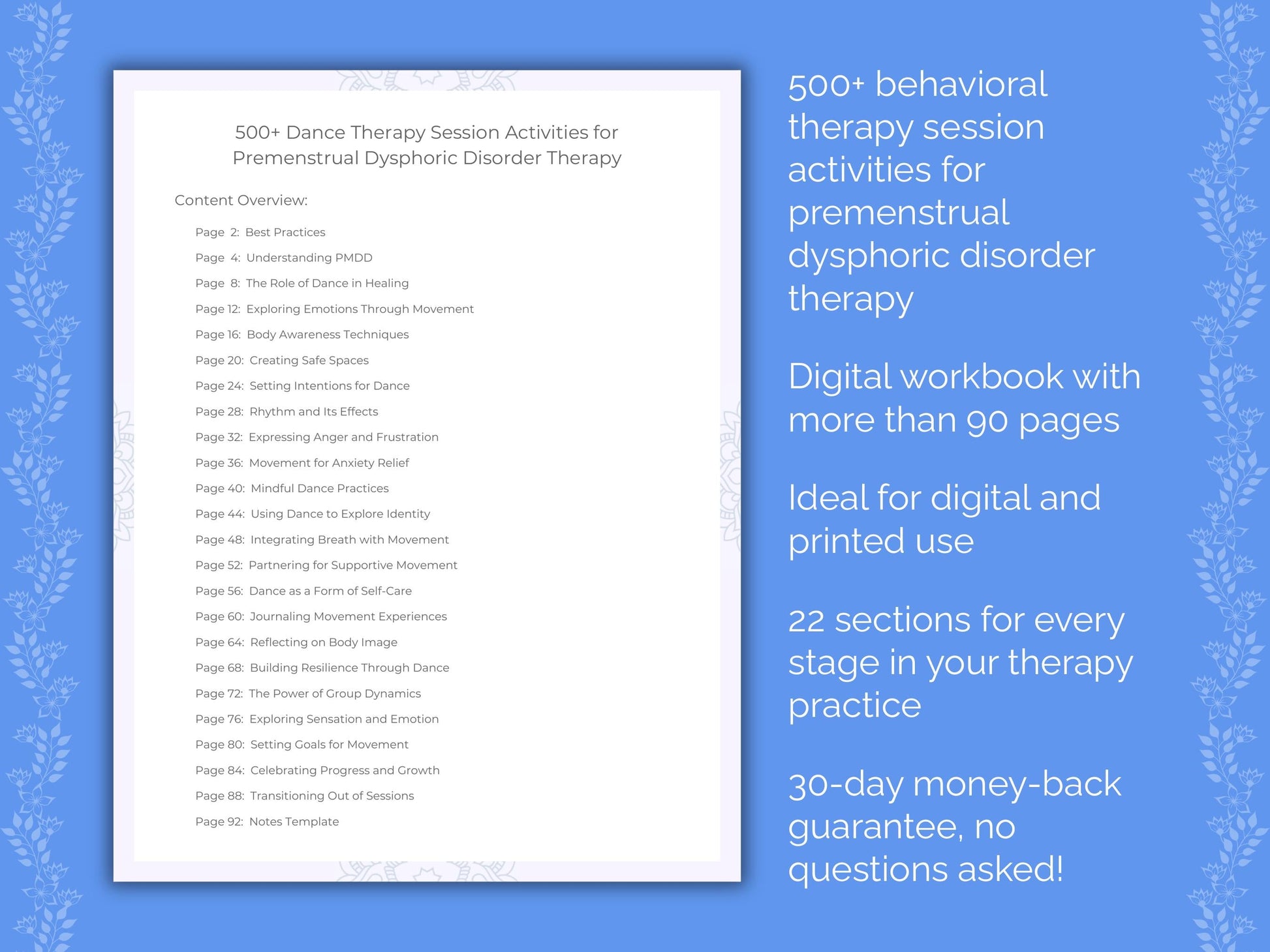 Premenstrual Dysphoric Disorder Dance Therapy Therapist Worksheets