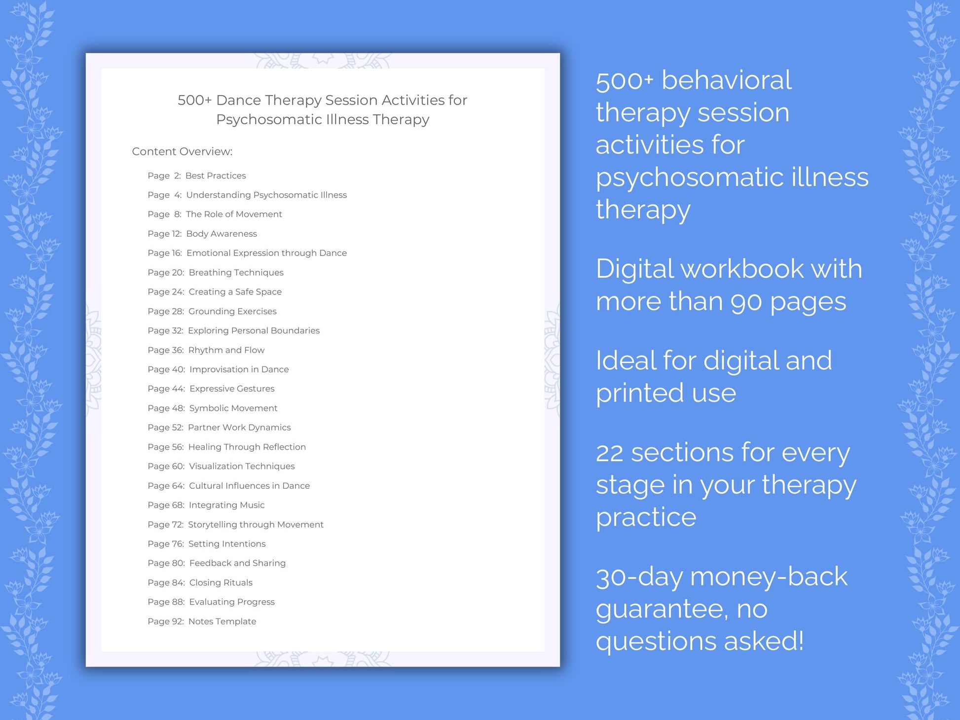 Psychosomatic Illness Dance Therapy Therapist Worksheets