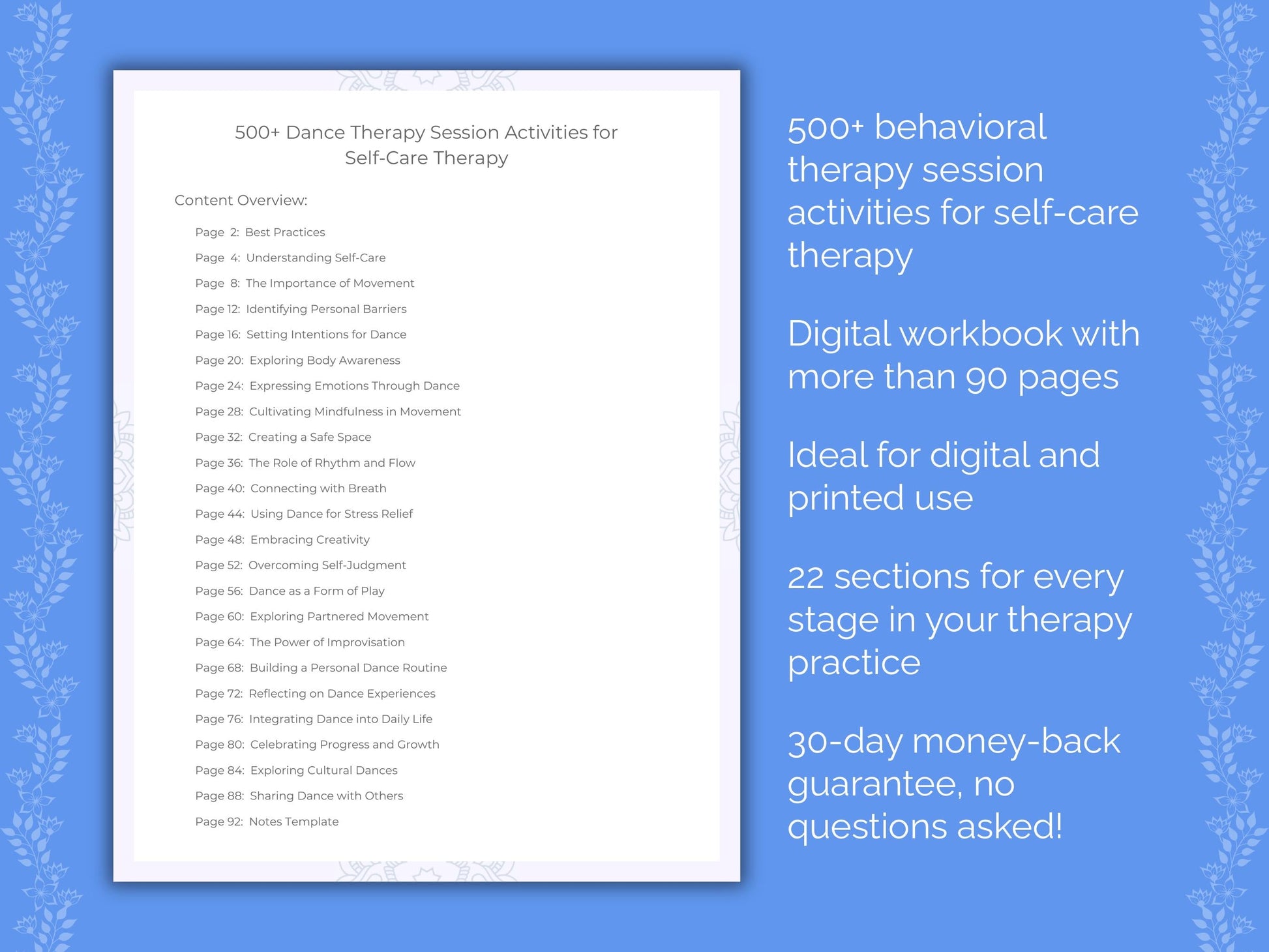 Self-Care Dance Therapy Therapist Worksheets