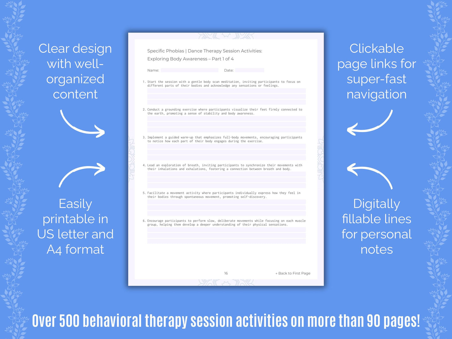 Specific Phobias Dance Therapy Counseling Templates