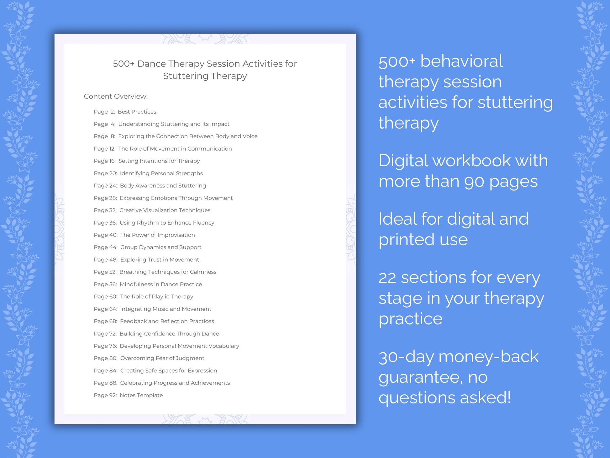 Stuttering Dance Therapy Therapist Worksheets