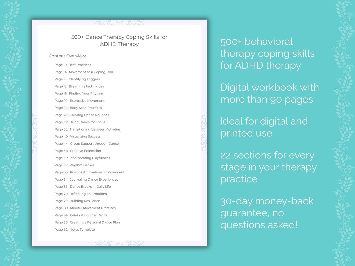 ADHD Dance Therapy Therapist Worksheets