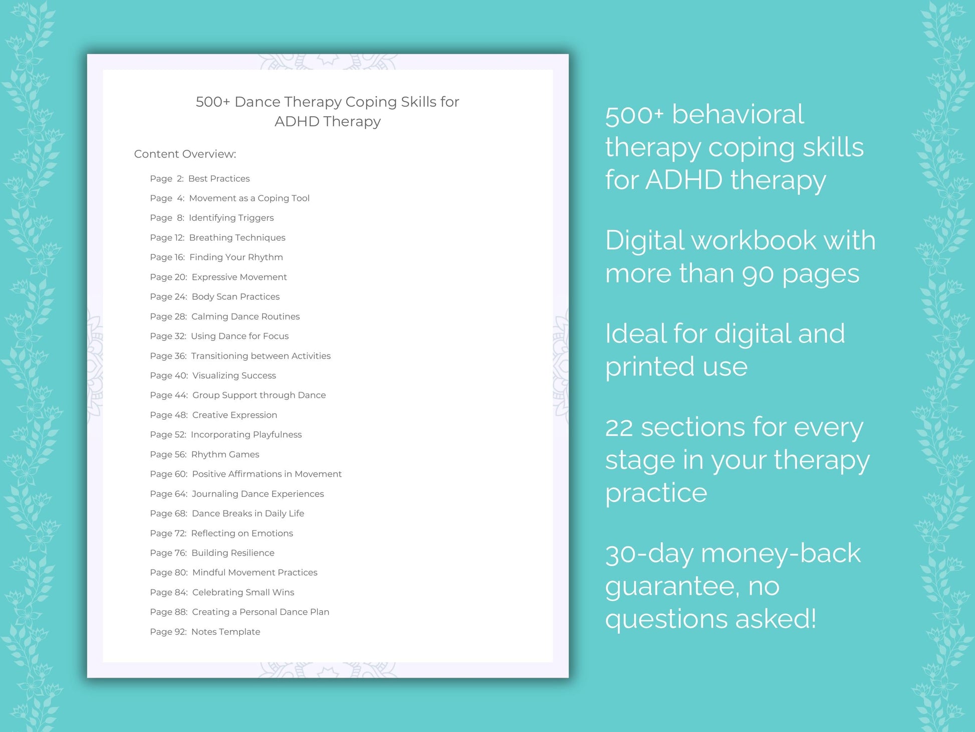 ADHD Dance Therapy Therapist Worksheets