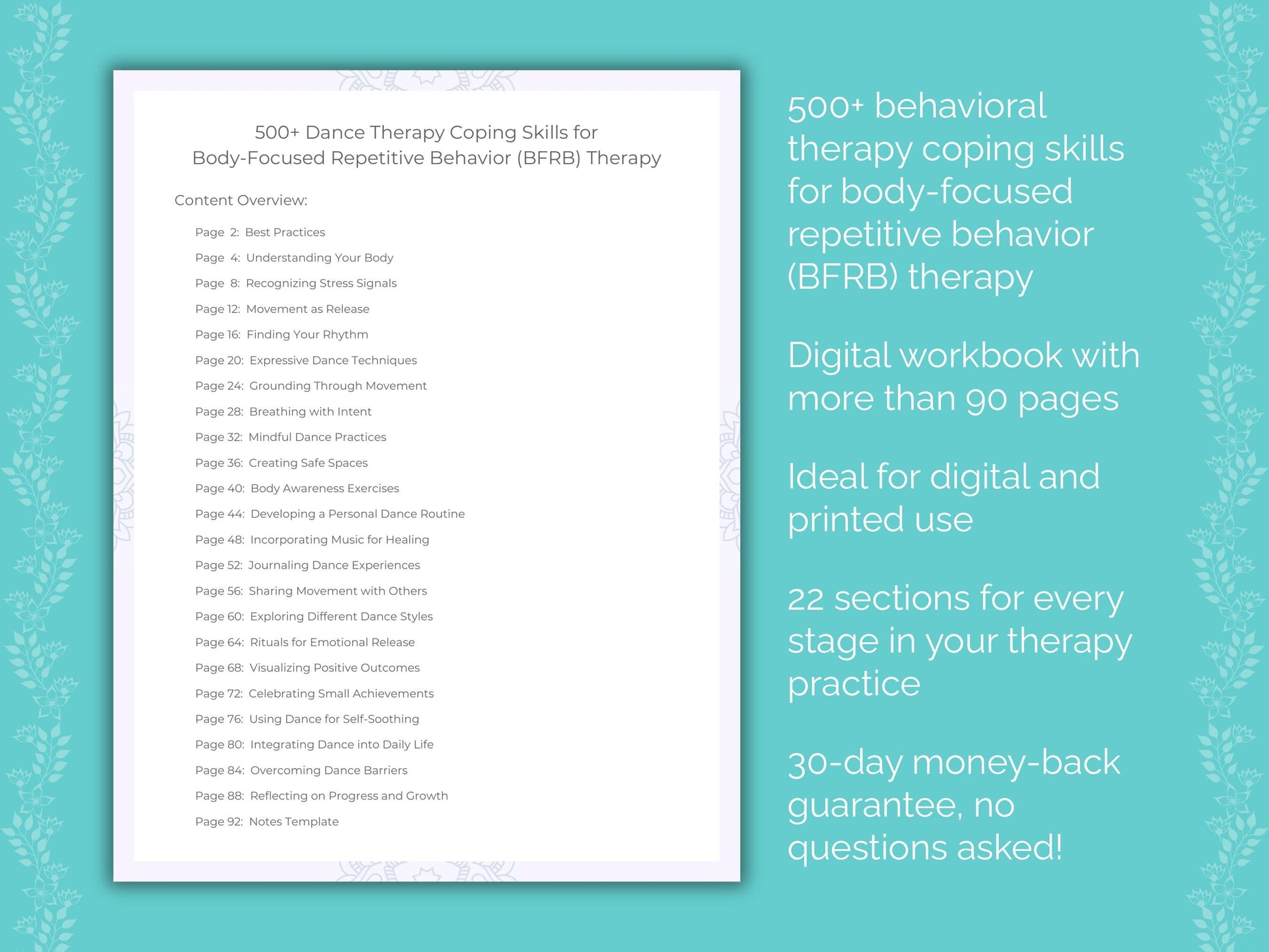 Body-Focused Repetitive Behavior (BFRB) Dance Therapy Therapist Worksheets