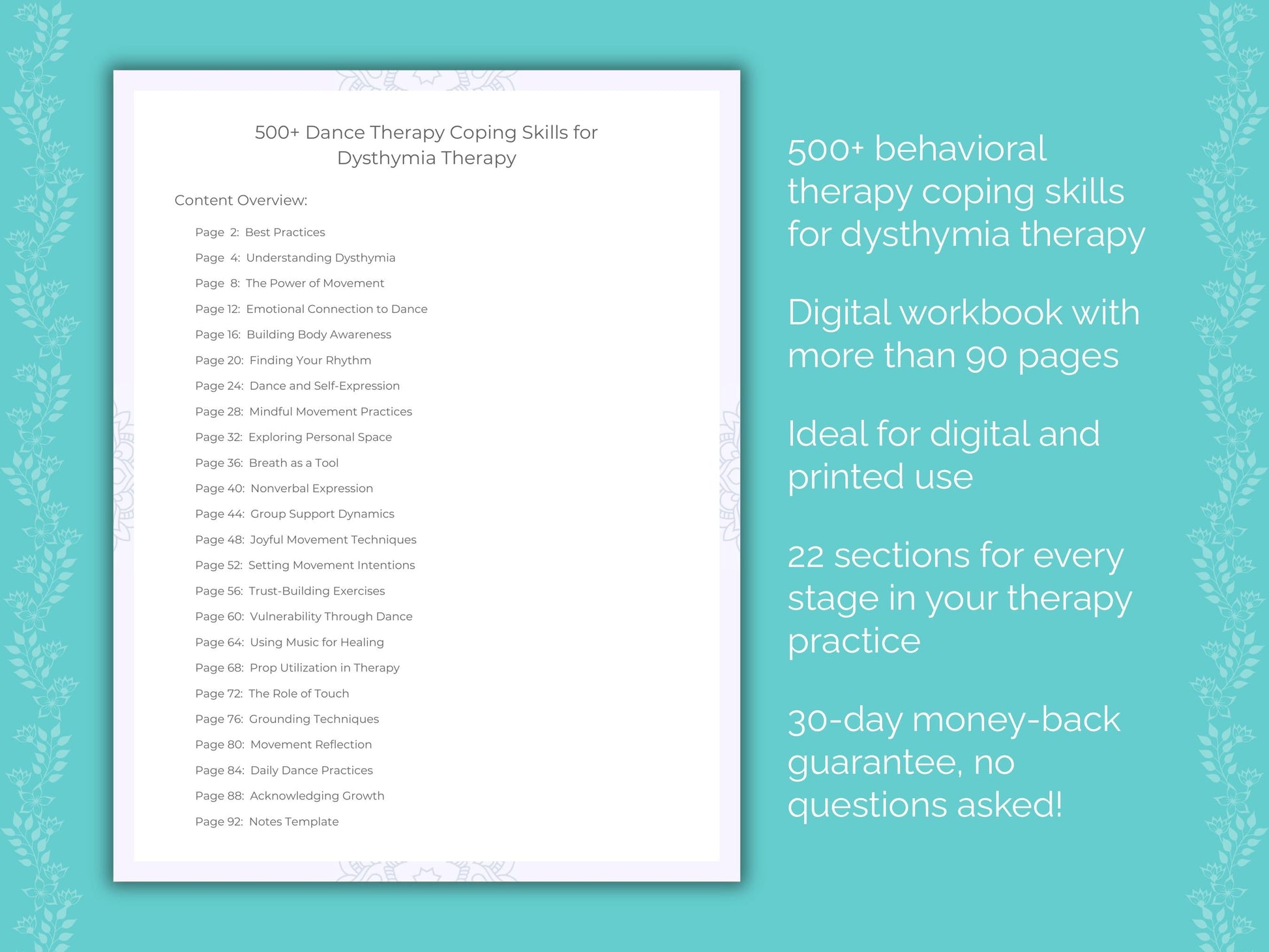Dysthymia Dance Therapy Therapist Worksheets