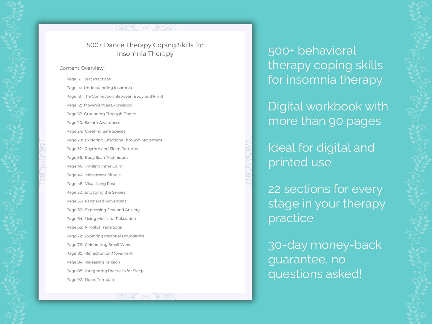 Insomnia Dance Therapy Therapist Worksheets