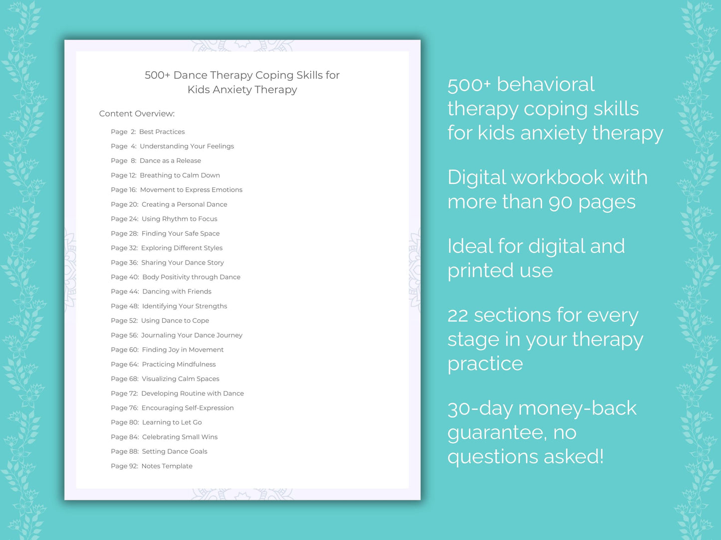 Kids Anxiety Dance Therapy Therapist Worksheets